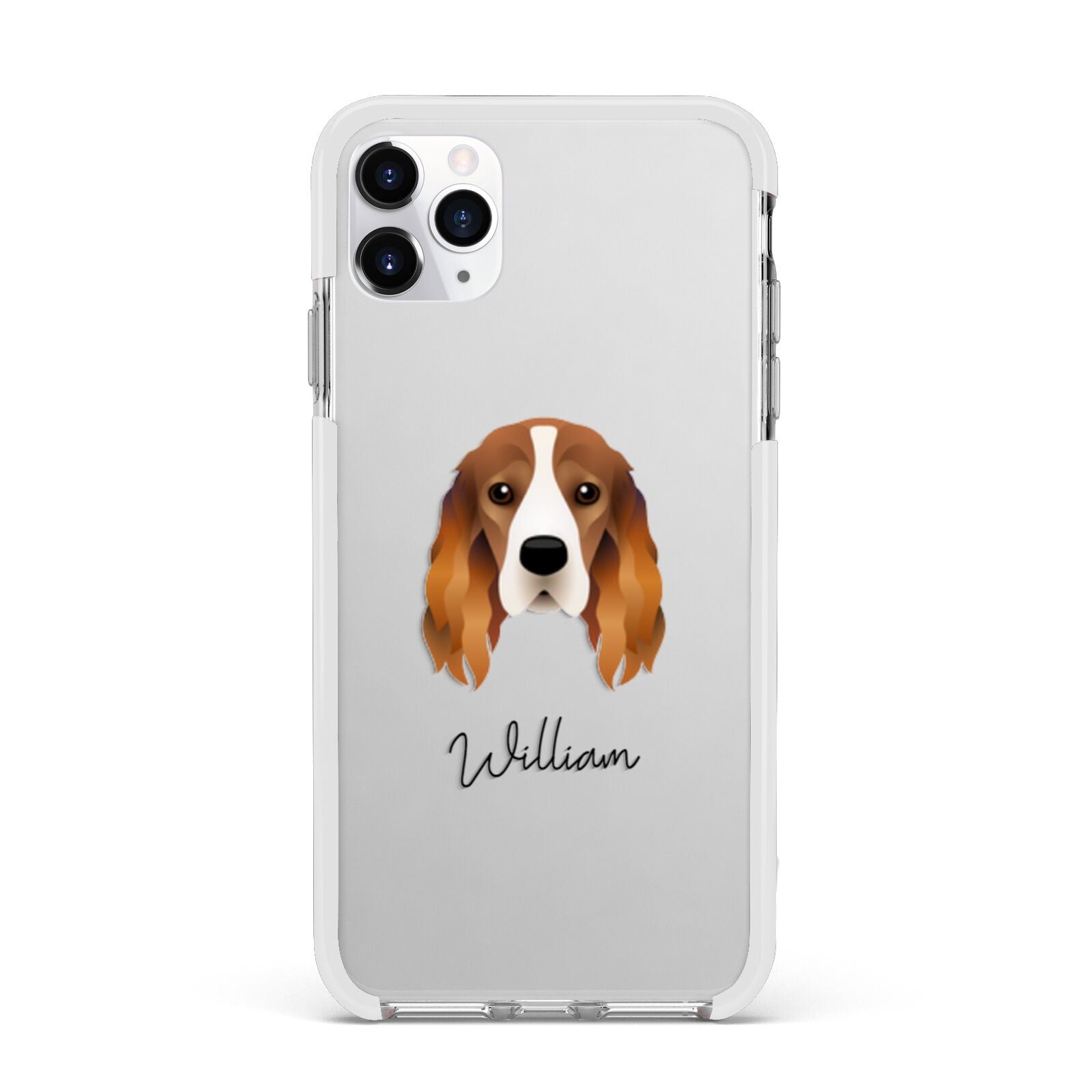 Cocker Spaniel Personalised Apple iPhone 11 Pro Max in Silver with White Impact Case
