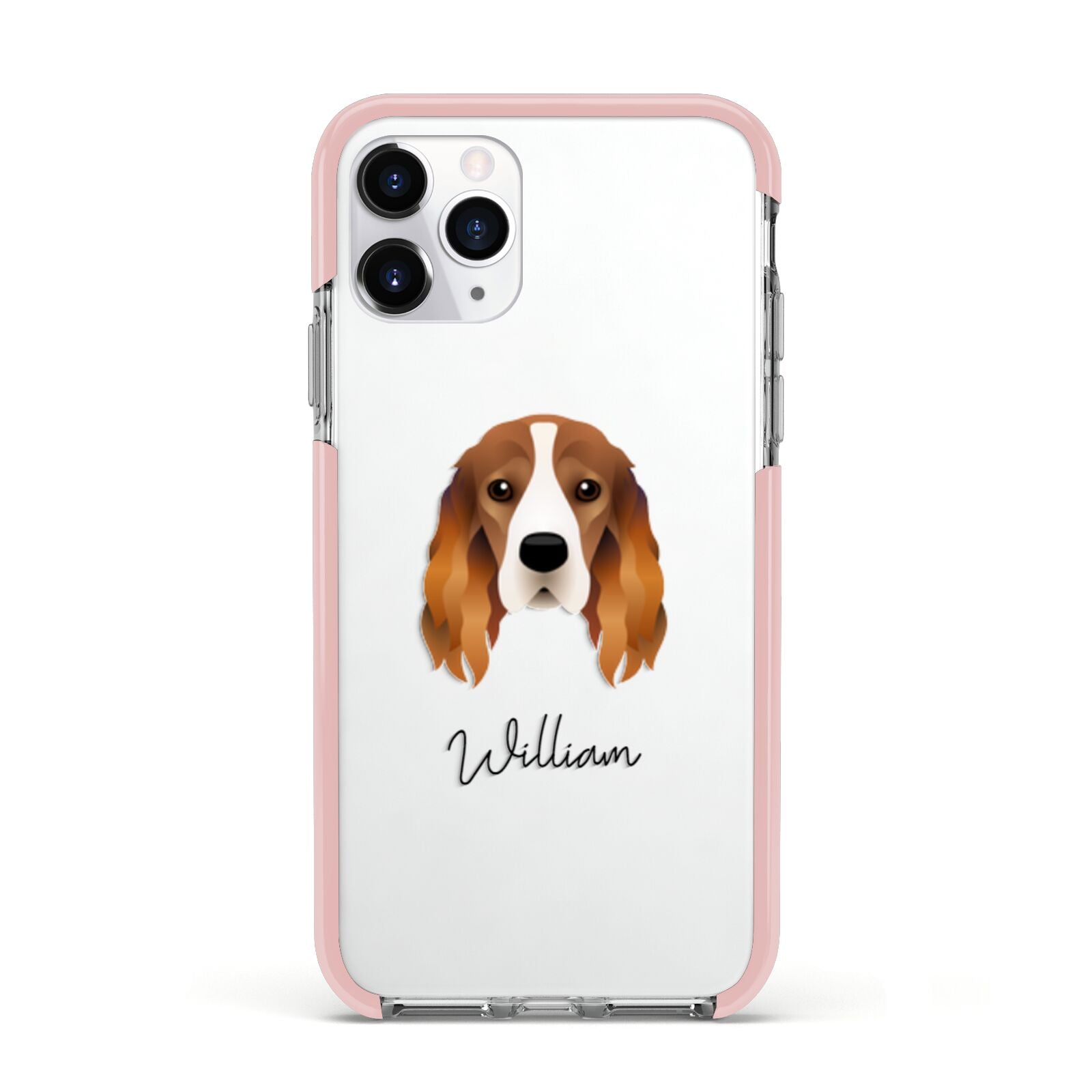 Cocker Spaniel Personalised Apple iPhone 11 Pro in Silver with Pink Impact Case