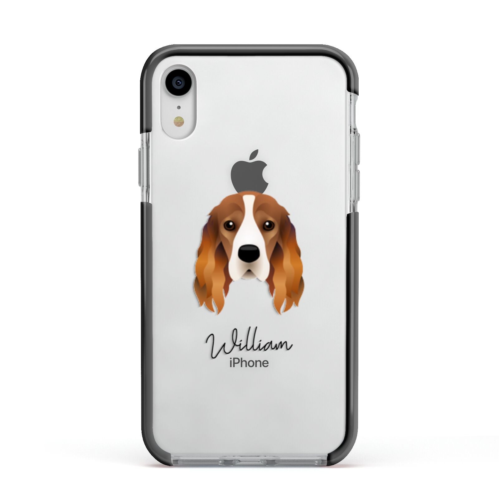 Cocker Spaniel Personalised Apple iPhone XR Impact Case Black Edge on Silver Phone