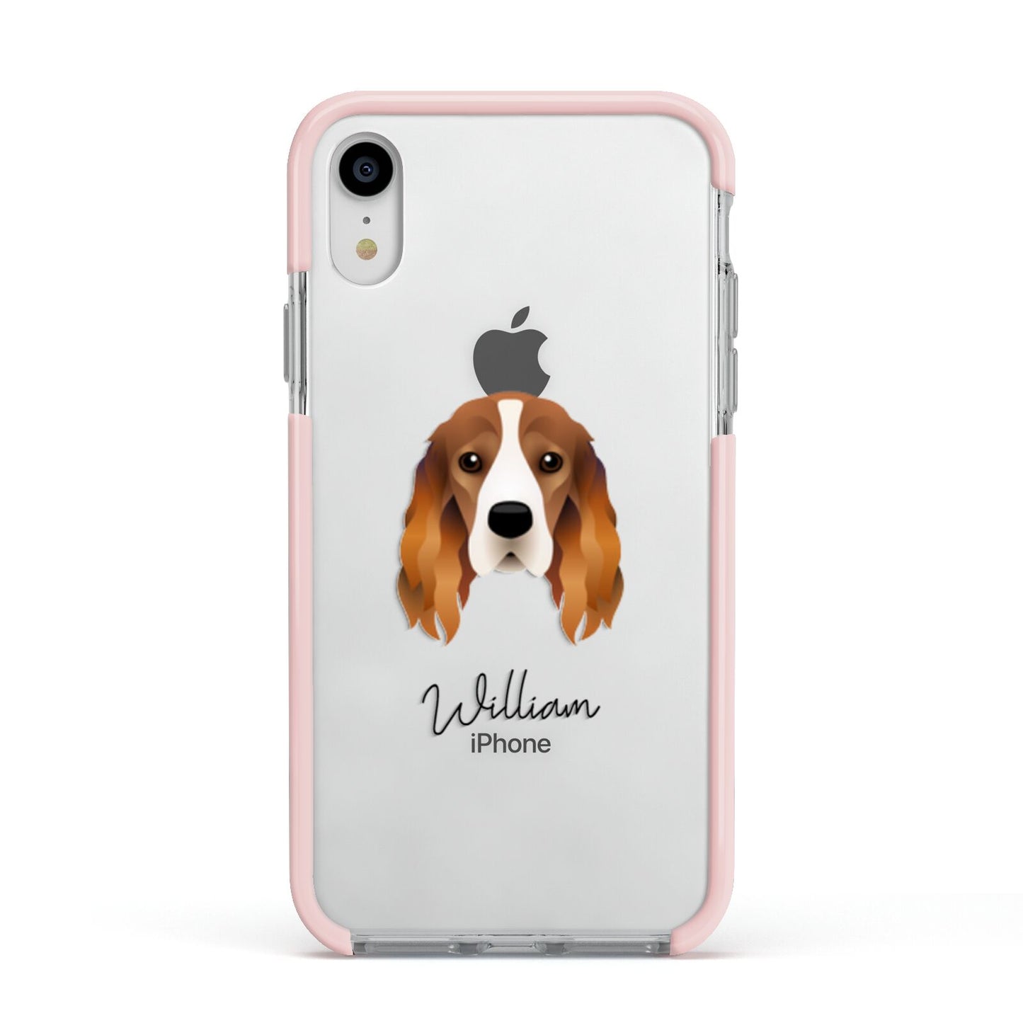 Cocker Spaniel Personalised Apple iPhone XR Impact Case Pink Edge on Silver Phone