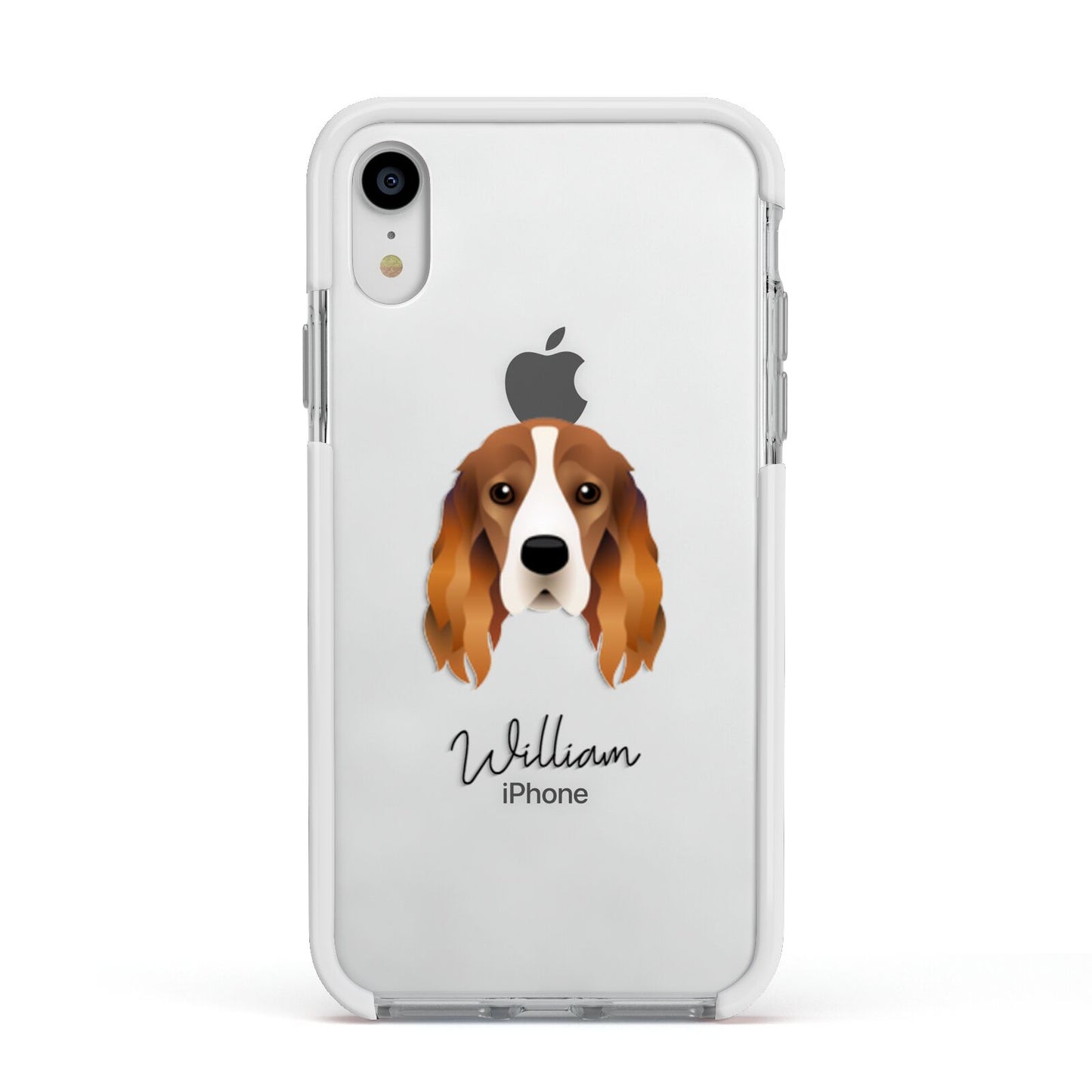 Cocker Spaniel Personalised Apple iPhone XR Impact Case White Edge on Silver Phone