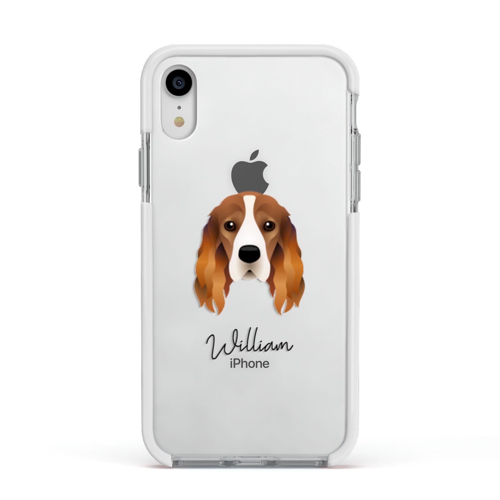 Cocker Spaniel Personalised Apple iPhone XR Impact Case White Edge on Silver Phone