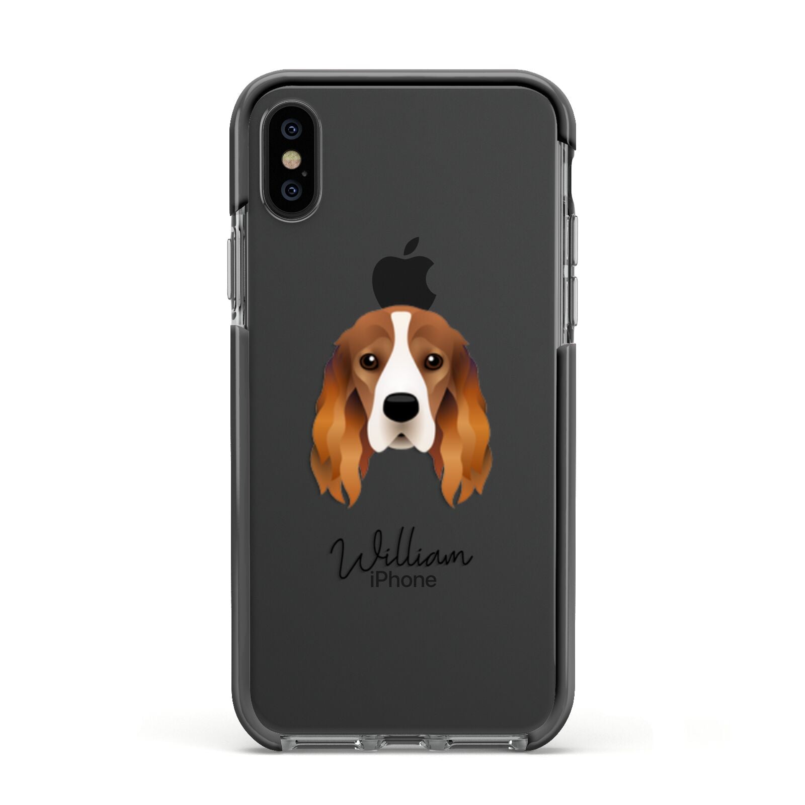 Cocker Spaniel Personalised Apple iPhone Xs Impact Case Black Edge on Black Phone