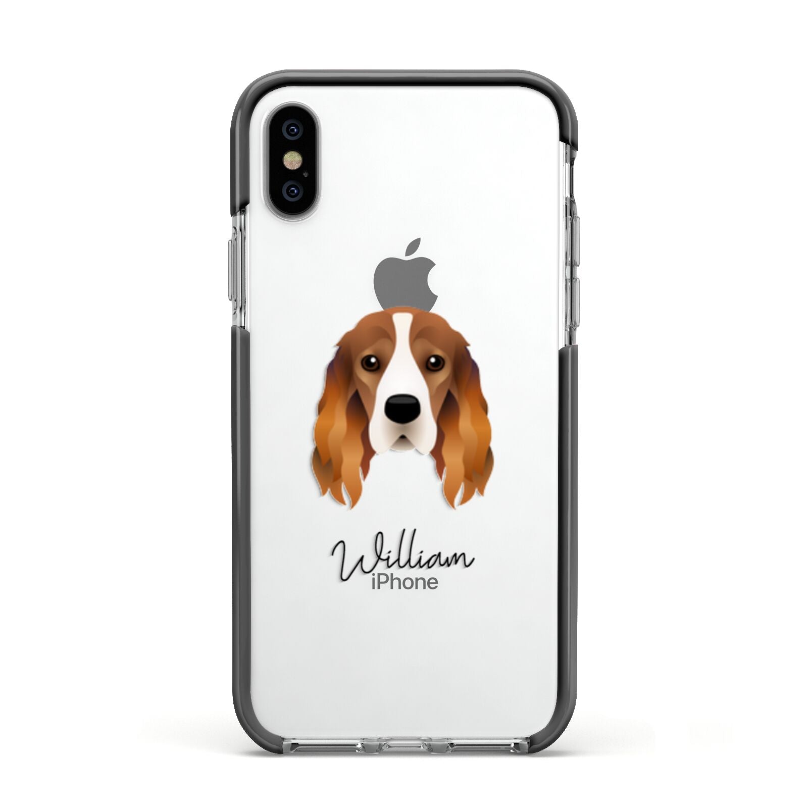 Cocker Spaniel Personalised Apple iPhone Xs Impact Case Black Edge on Silver Phone