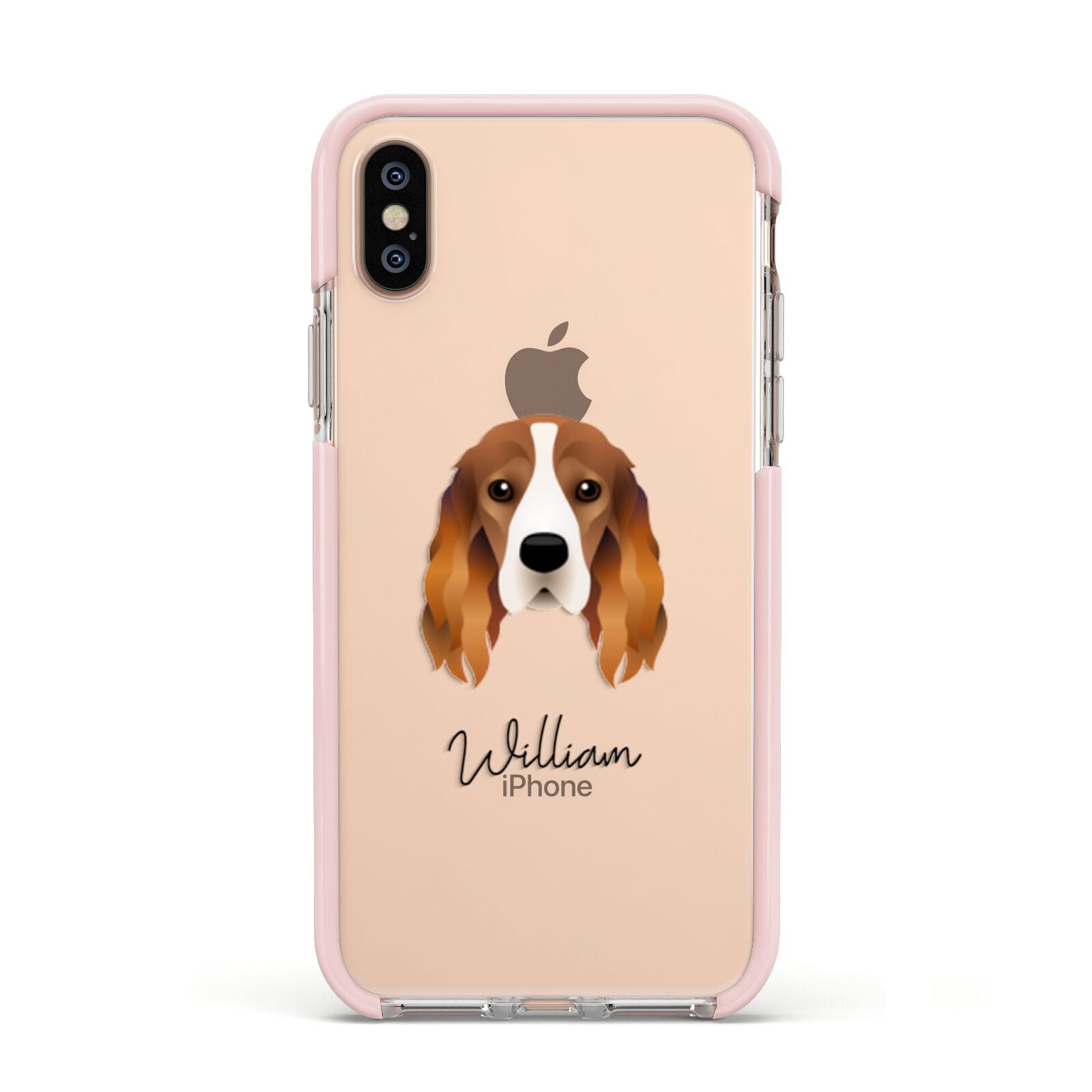 Cocker Spaniel Personalised Apple iPhone Xs Impact Case Pink Edge on Gold Phone