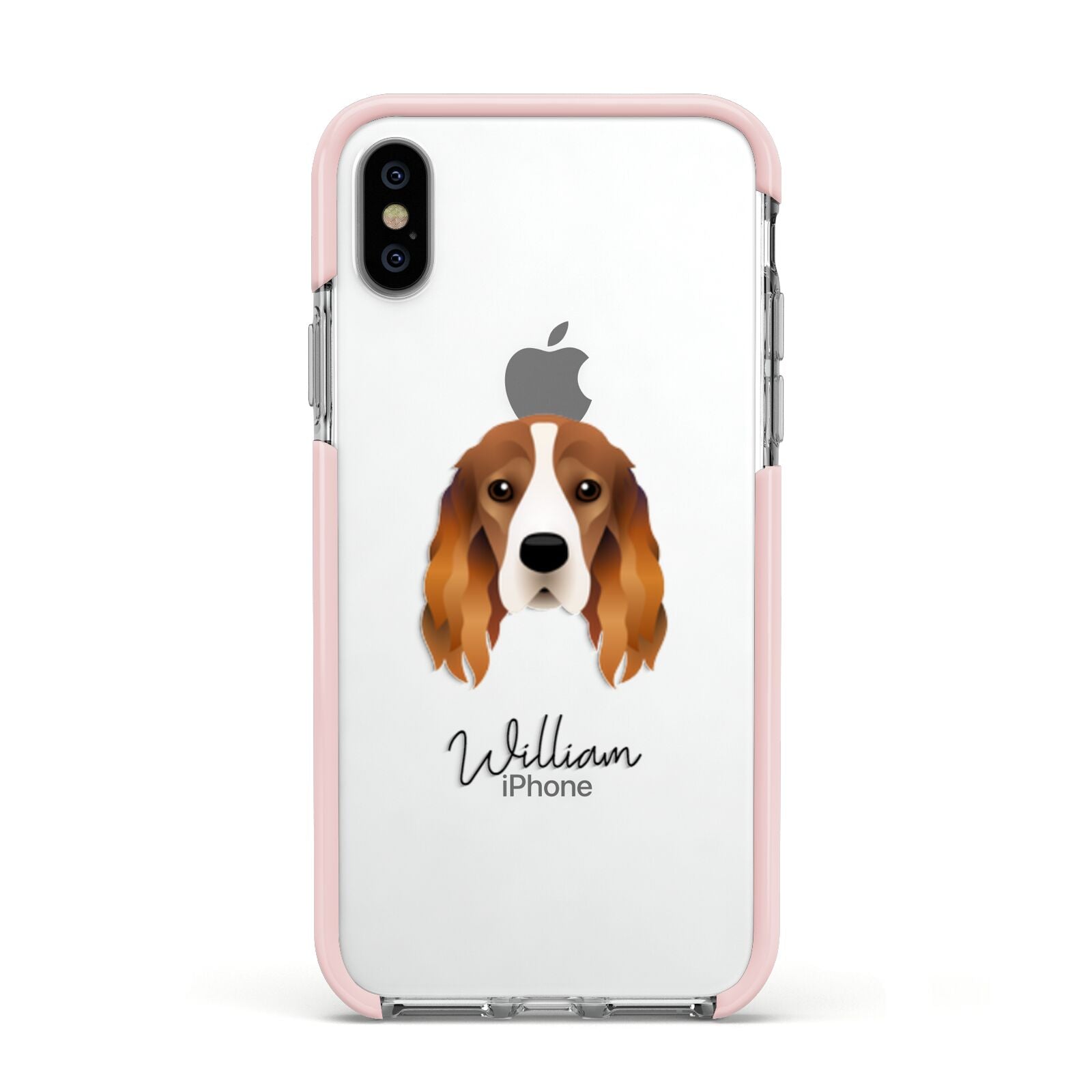 Cocker Spaniel Personalised Apple iPhone Xs Impact Case Pink Edge on Silver Phone