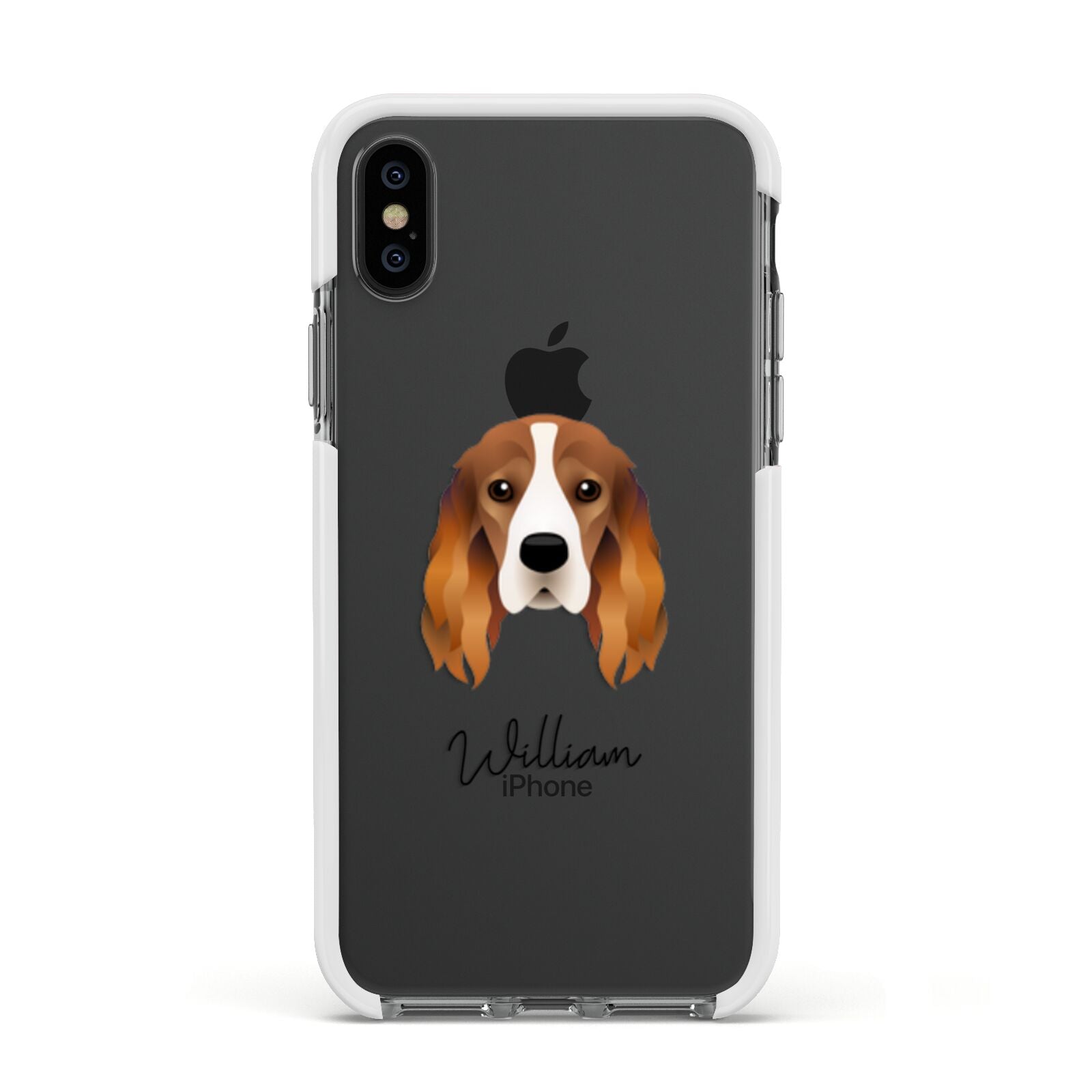 Cocker Spaniel Personalised Apple iPhone Xs Impact Case White Edge on Black Phone