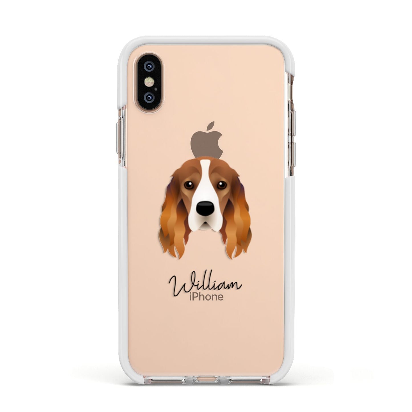 Cocker Spaniel Personalised Apple iPhone Xs Impact Case White Edge on Gold Phone