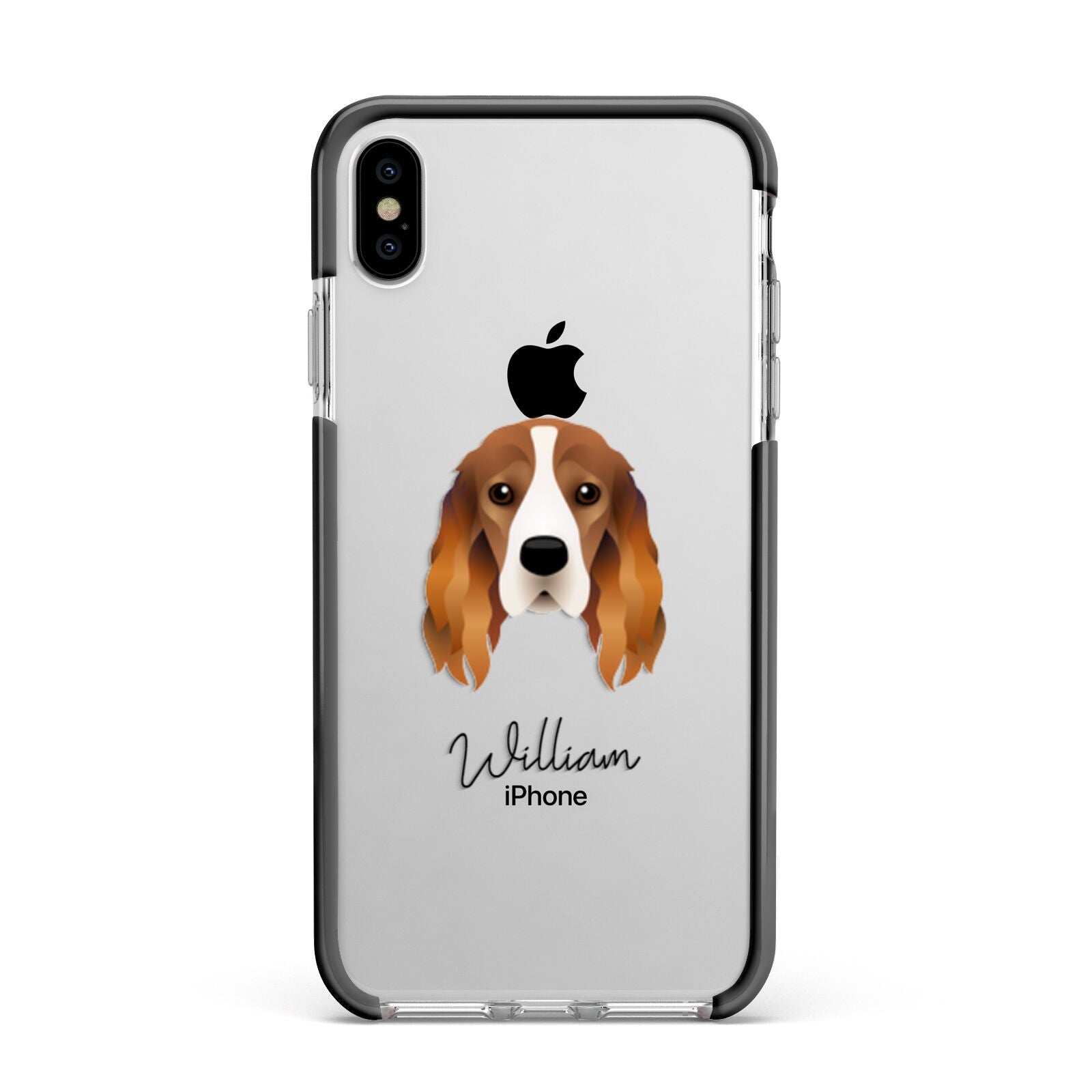 Cocker Spaniel Personalised Apple iPhone Xs Max Impact Case Black Edge on Silver Phone