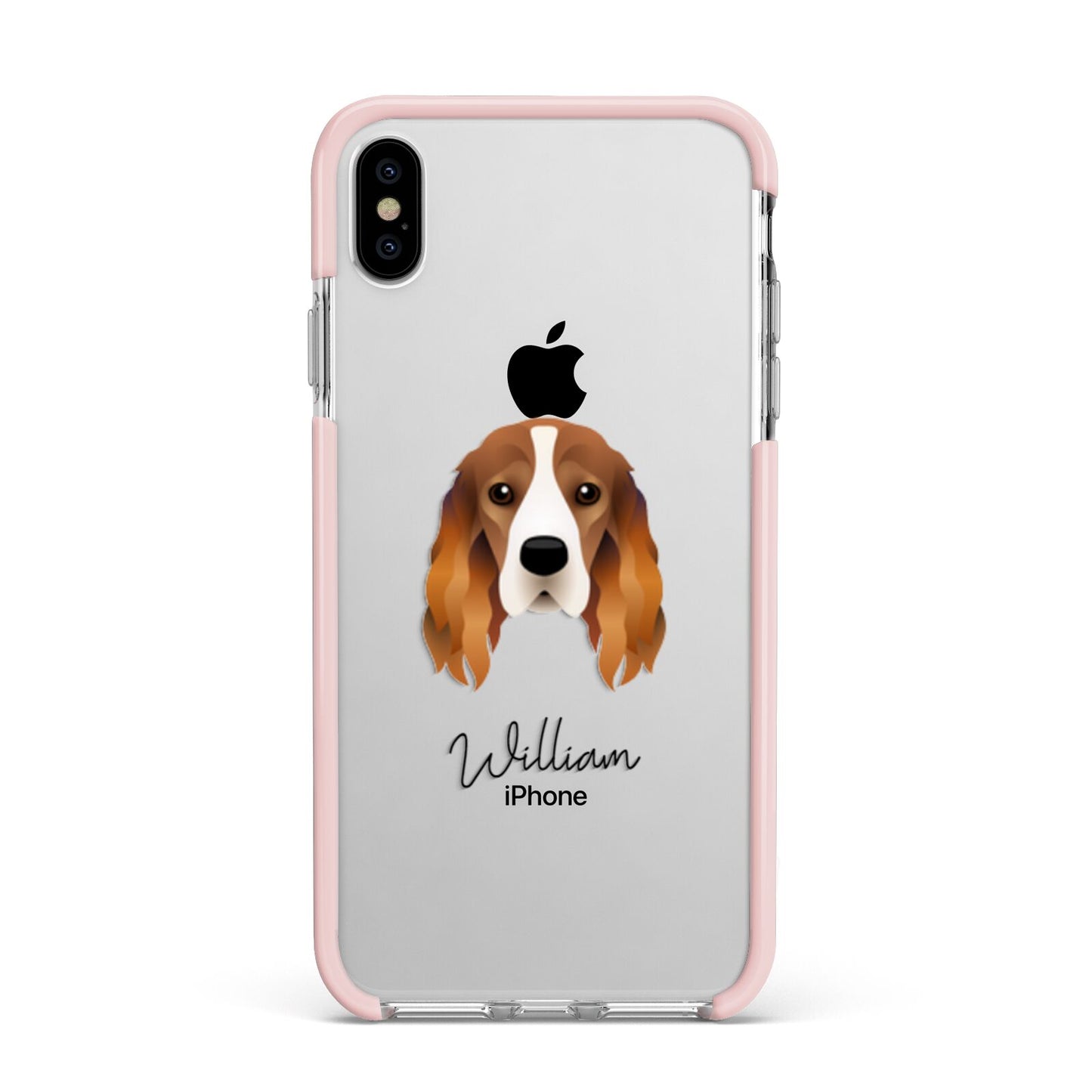 Cocker Spaniel Personalised Apple iPhone Xs Max Impact Case Pink Edge on Silver Phone
