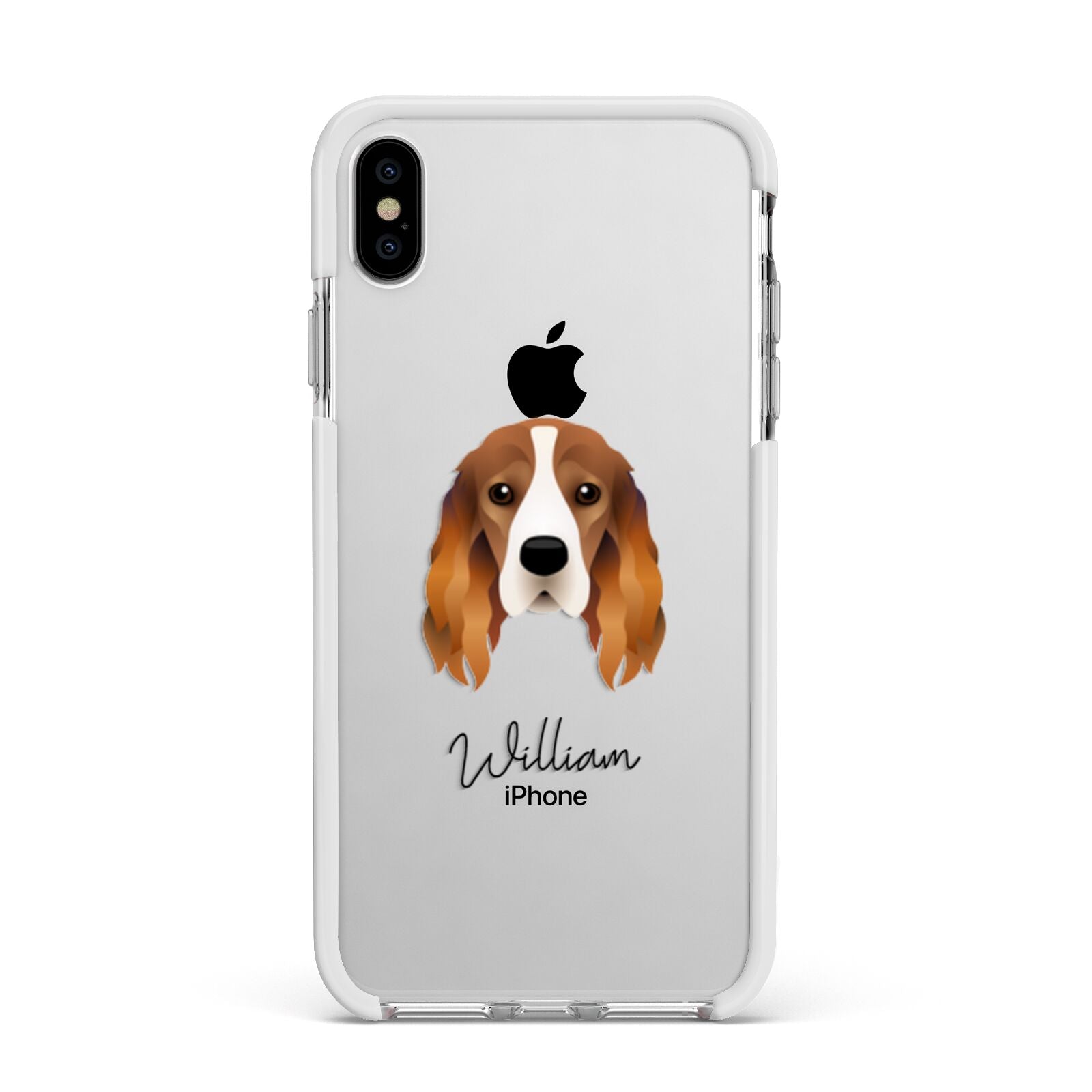 Cocker Spaniel Personalised Apple iPhone Xs Max Impact Case White Edge on Silver Phone