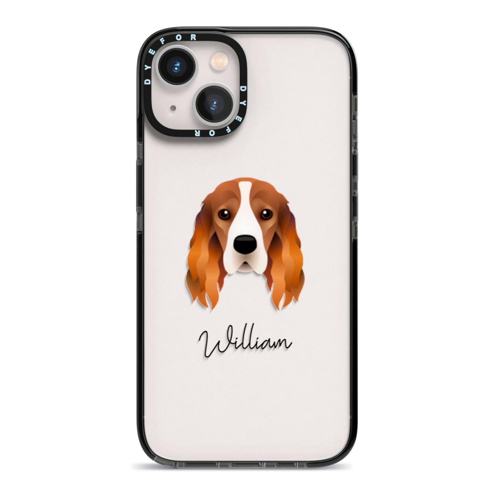 Cocker Spaniel Personalised iPhone 13 Black Impact Case on Silver phone