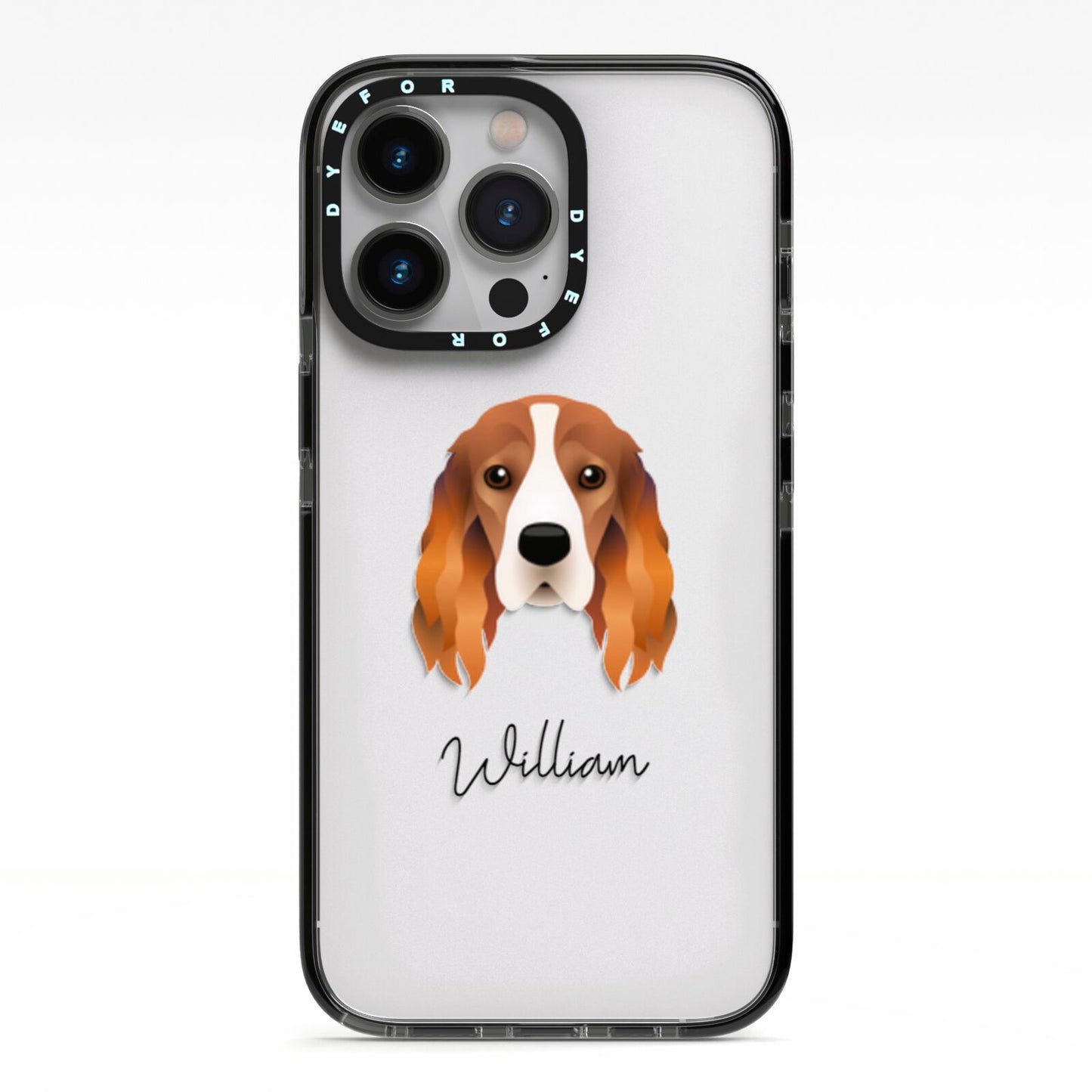 Cocker Spaniel Personalised iPhone 13 Pro Black Impact Case on Silver phone