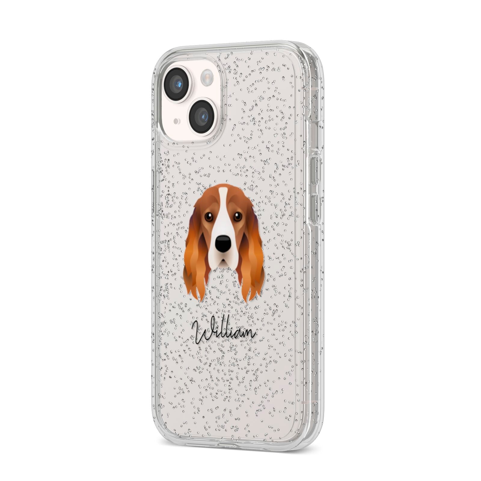Cocker Spaniel Personalised iPhone 14 Glitter Tough Case Starlight Angled Image