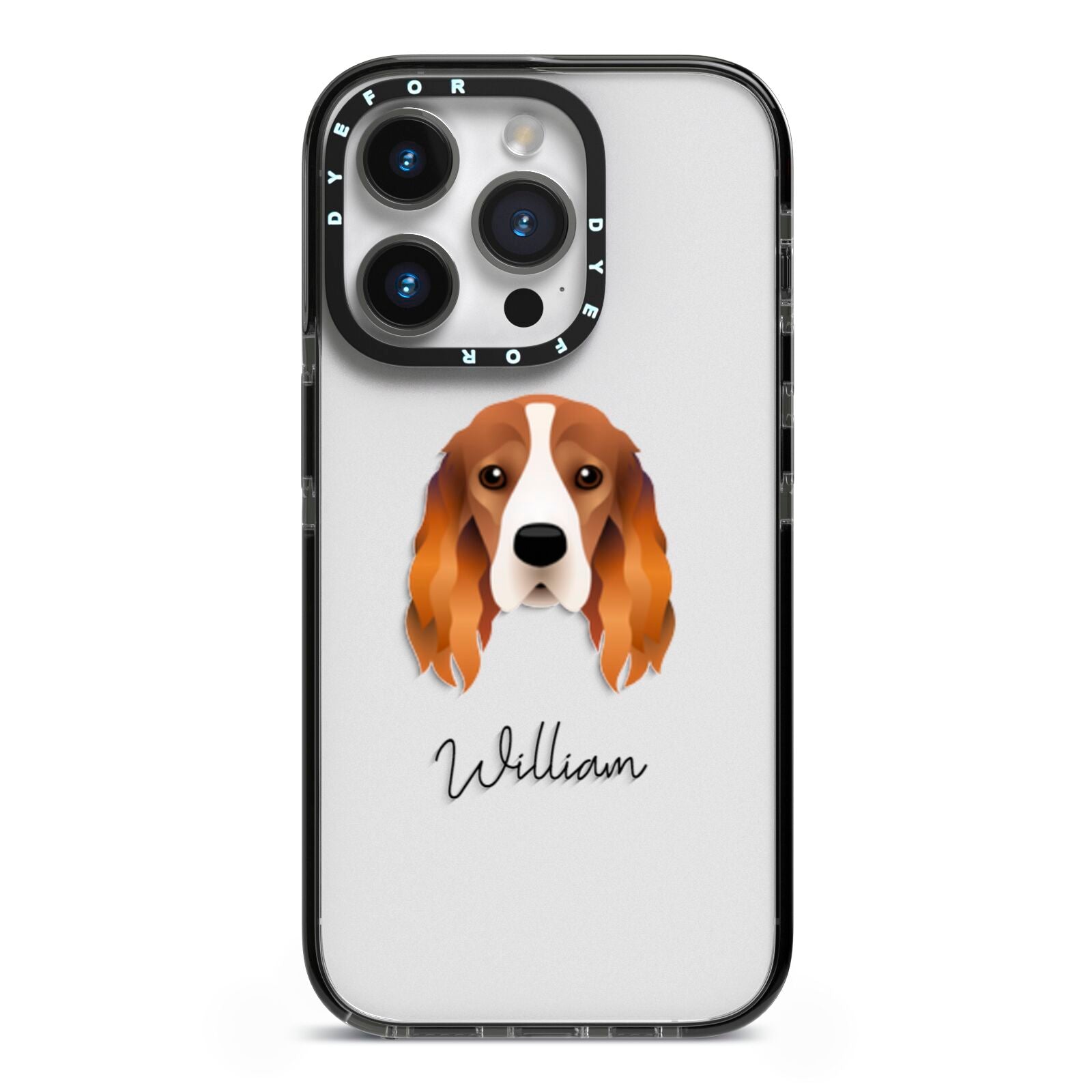 Cocker Spaniel Personalised iPhone 14 Pro Black Impact Case on Silver phone