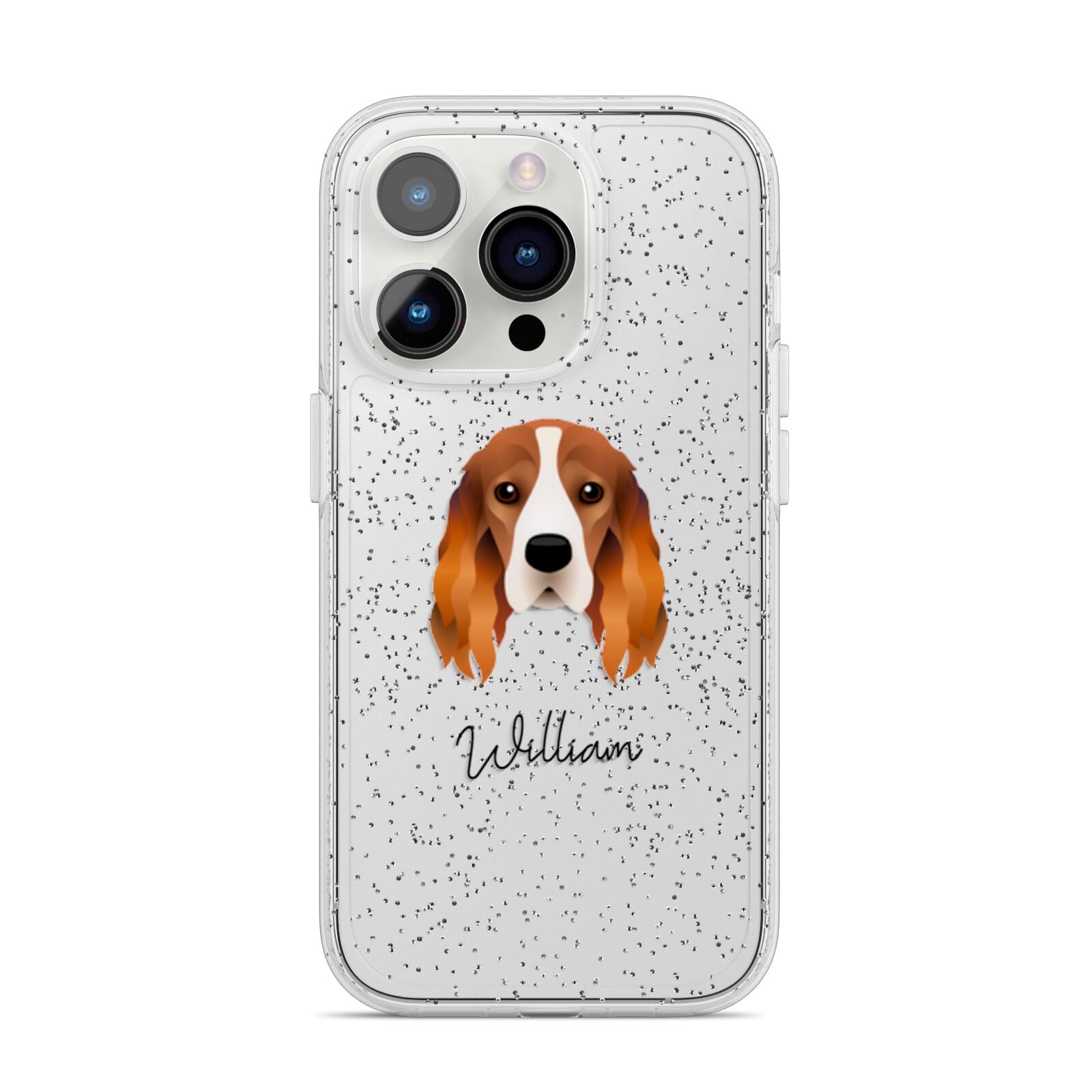 Cocker Spaniel Personalised iPhone 14 Pro Glitter Tough Case Silver