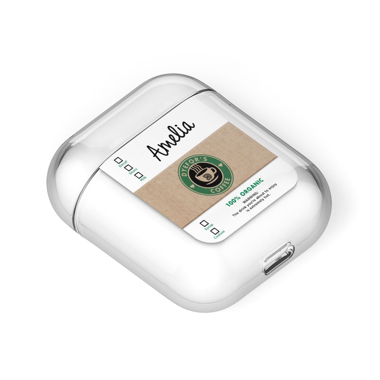 Coffee Cup Personalised AirPods Case Laid Flat