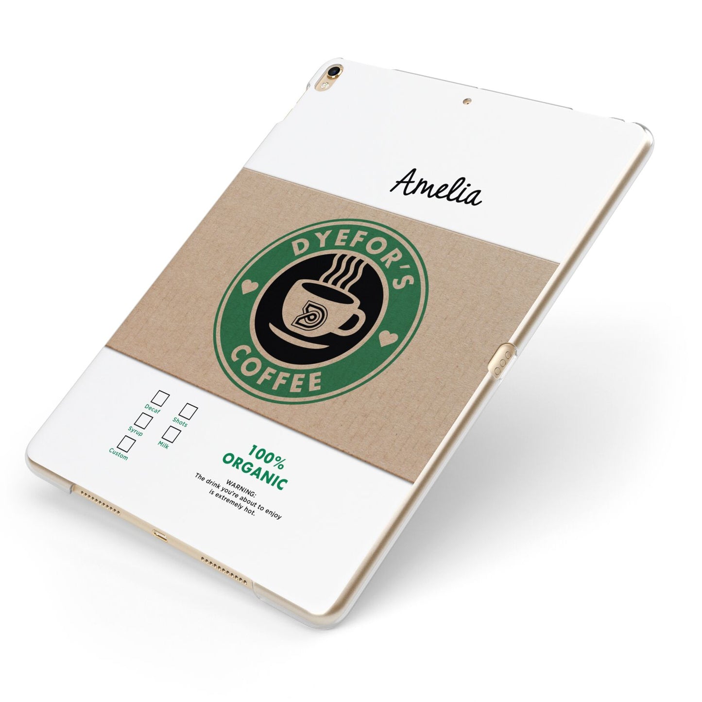 Coffee Cup Personalised Apple iPad Case on Gold iPad Side View