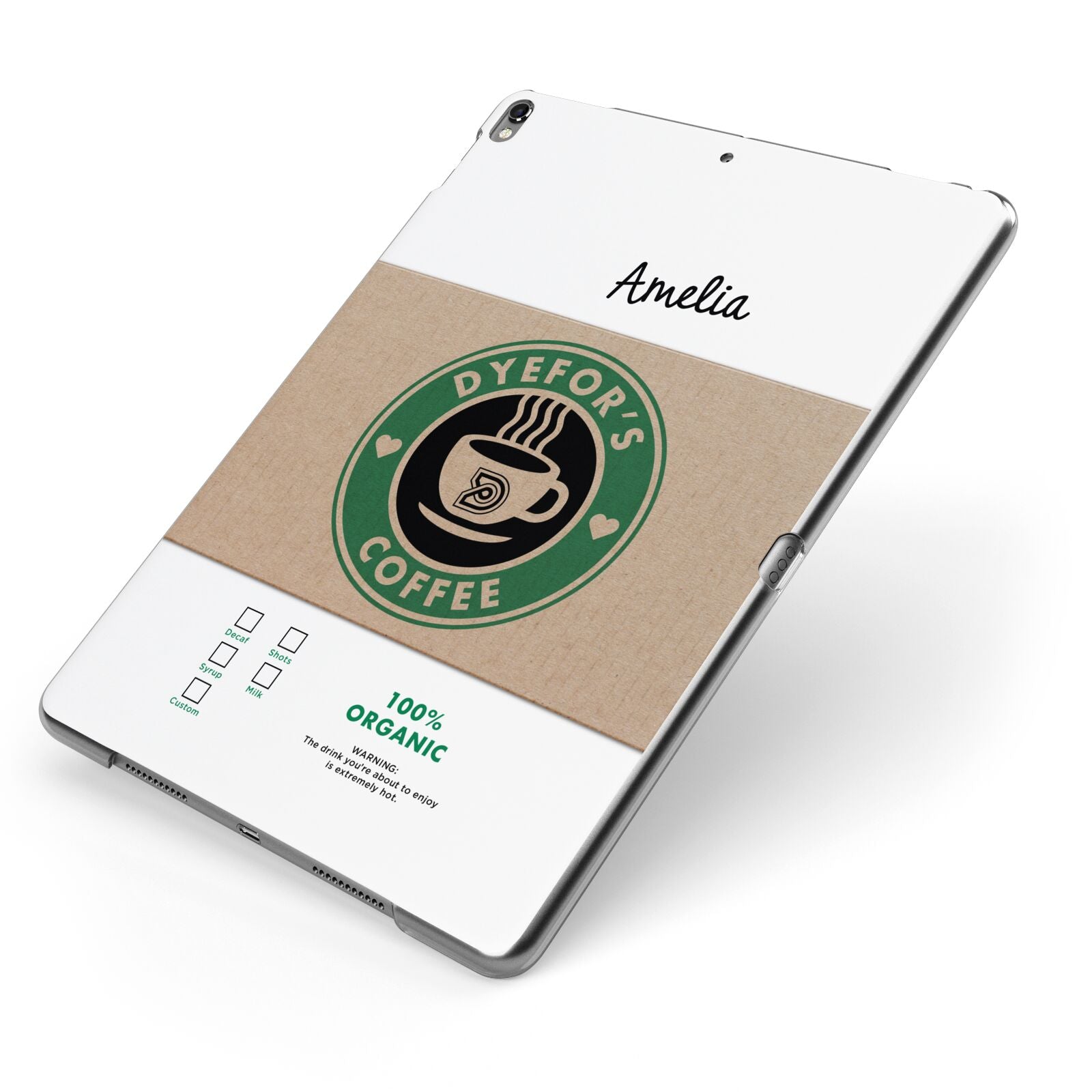 Coffee Cup Personalised Apple iPad Case on Grey iPad Side View