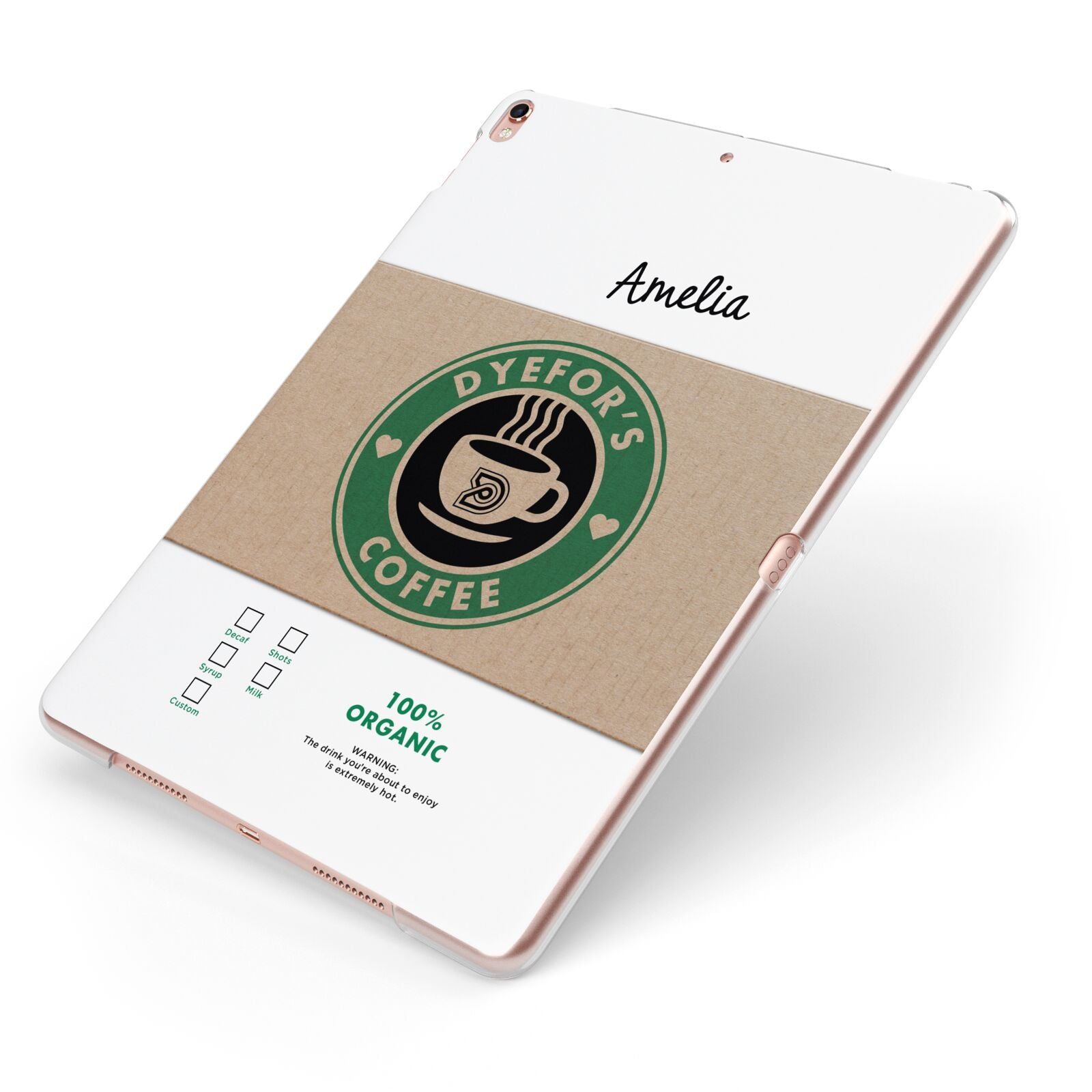 Coffee Cup Personalised Apple iPad Case on Rose Gold iPad Side View