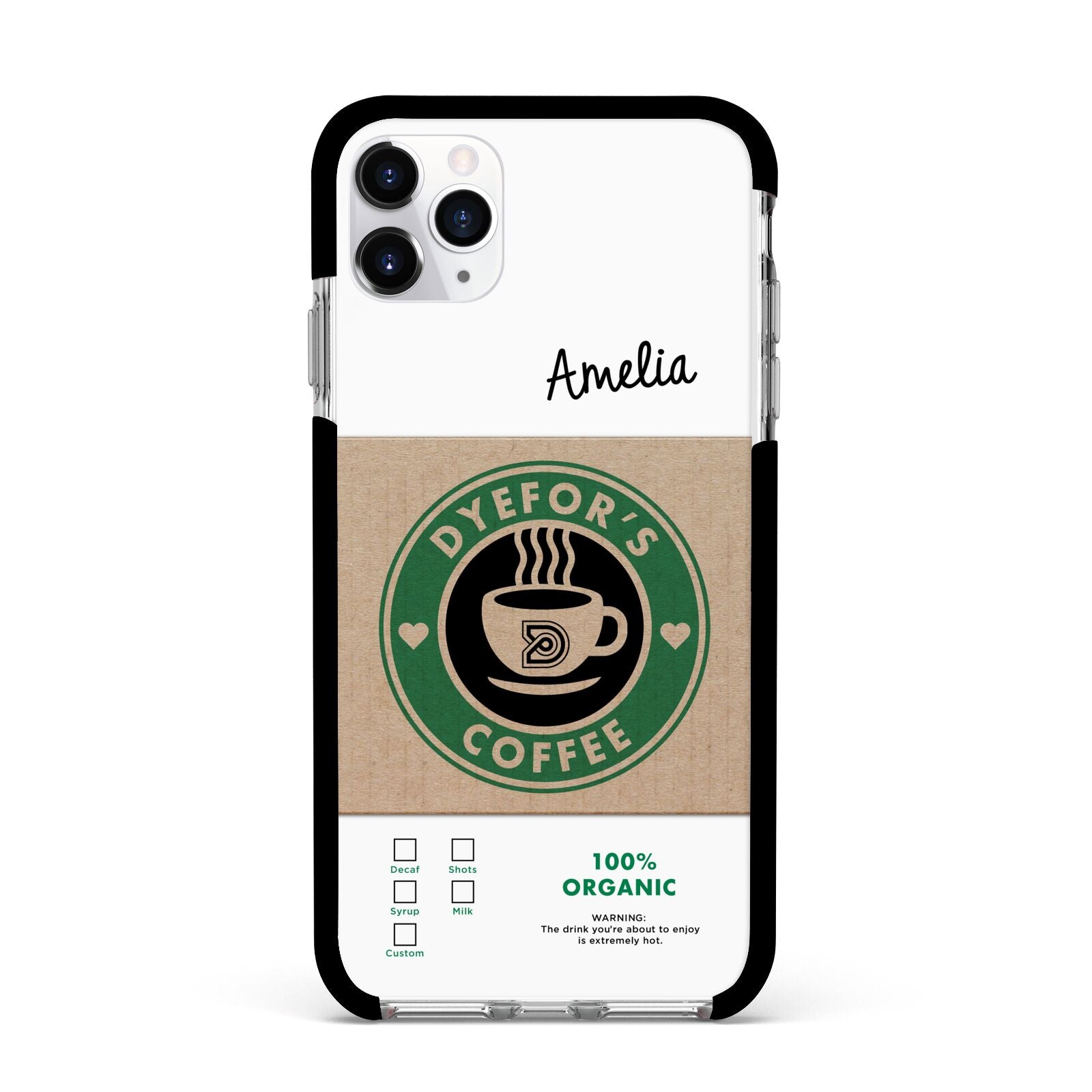 Coffee Cup Personalised Apple iPhone 11 Pro Max in Silver with Black Impact Case