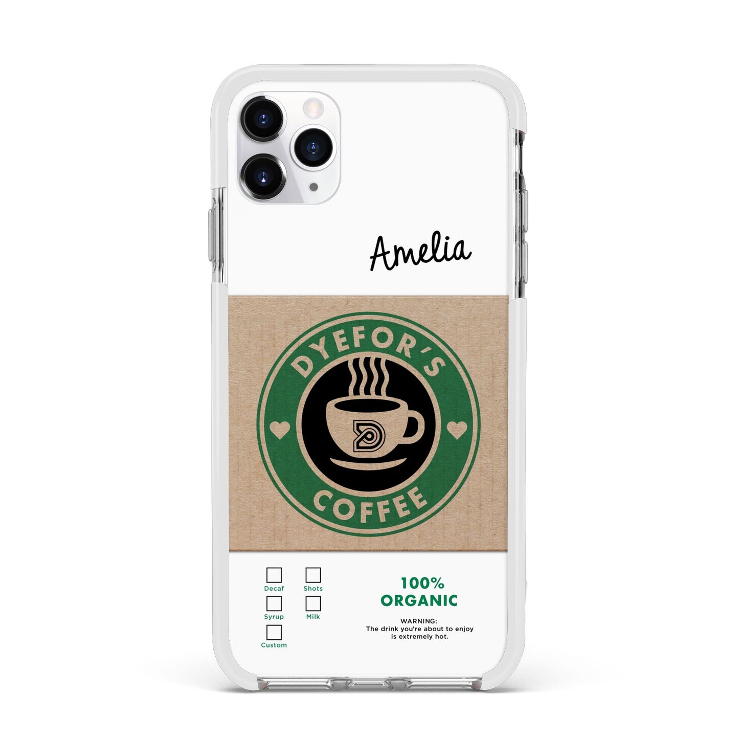 Coffee Cup Personalised Apple iPhone 11 Pro Max in Silver with White Impact Case