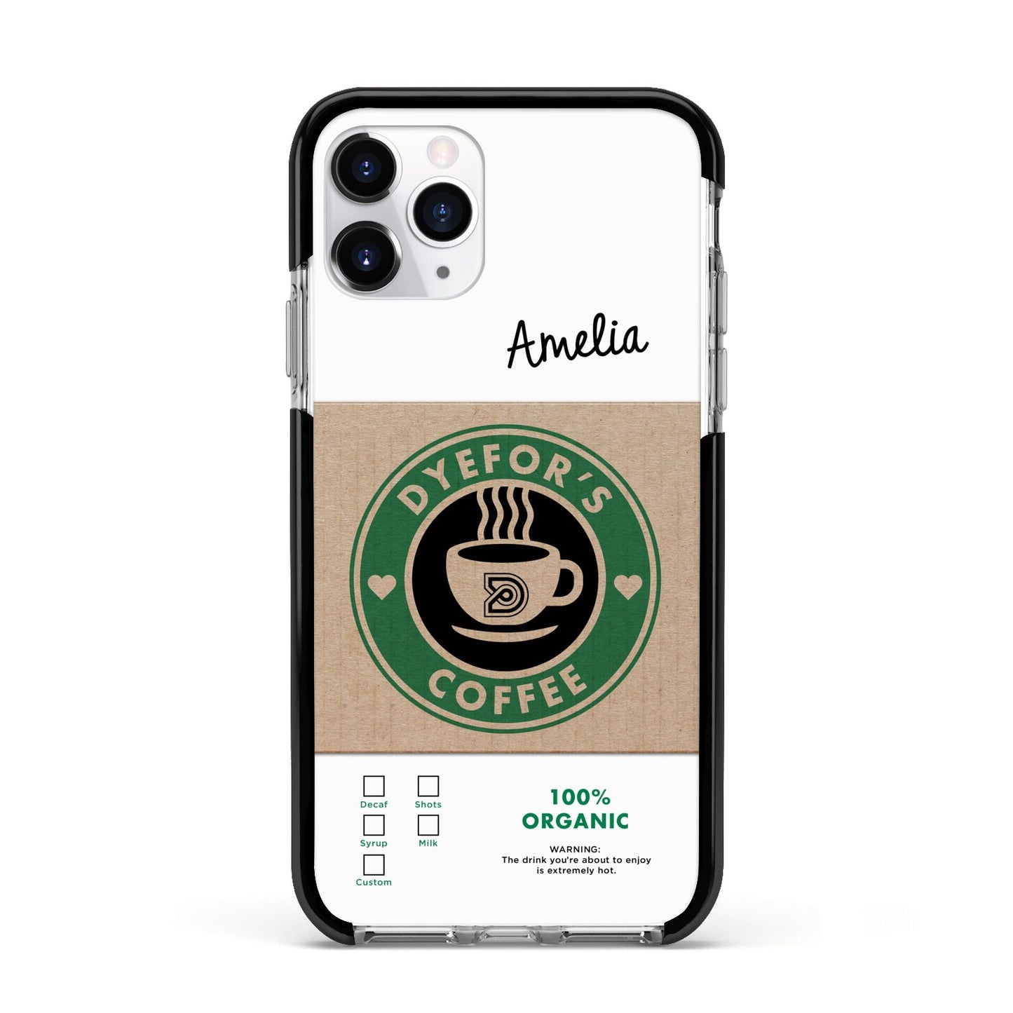 Coffee Cup Personalised Apple iPhone 11 Pro in Silver with Black Impact Case