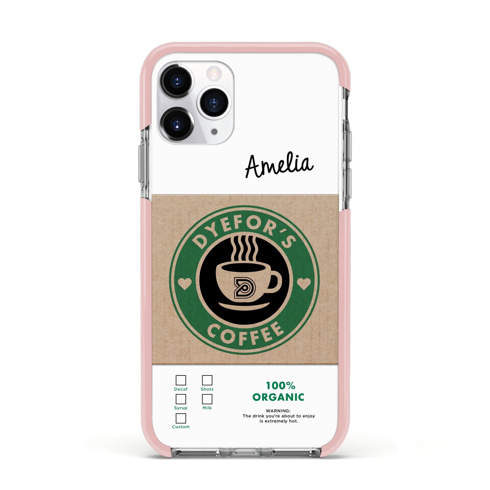 Coffee Cup Personalised Apple iPhone 11 Pro in Silver with Pink Impact Case