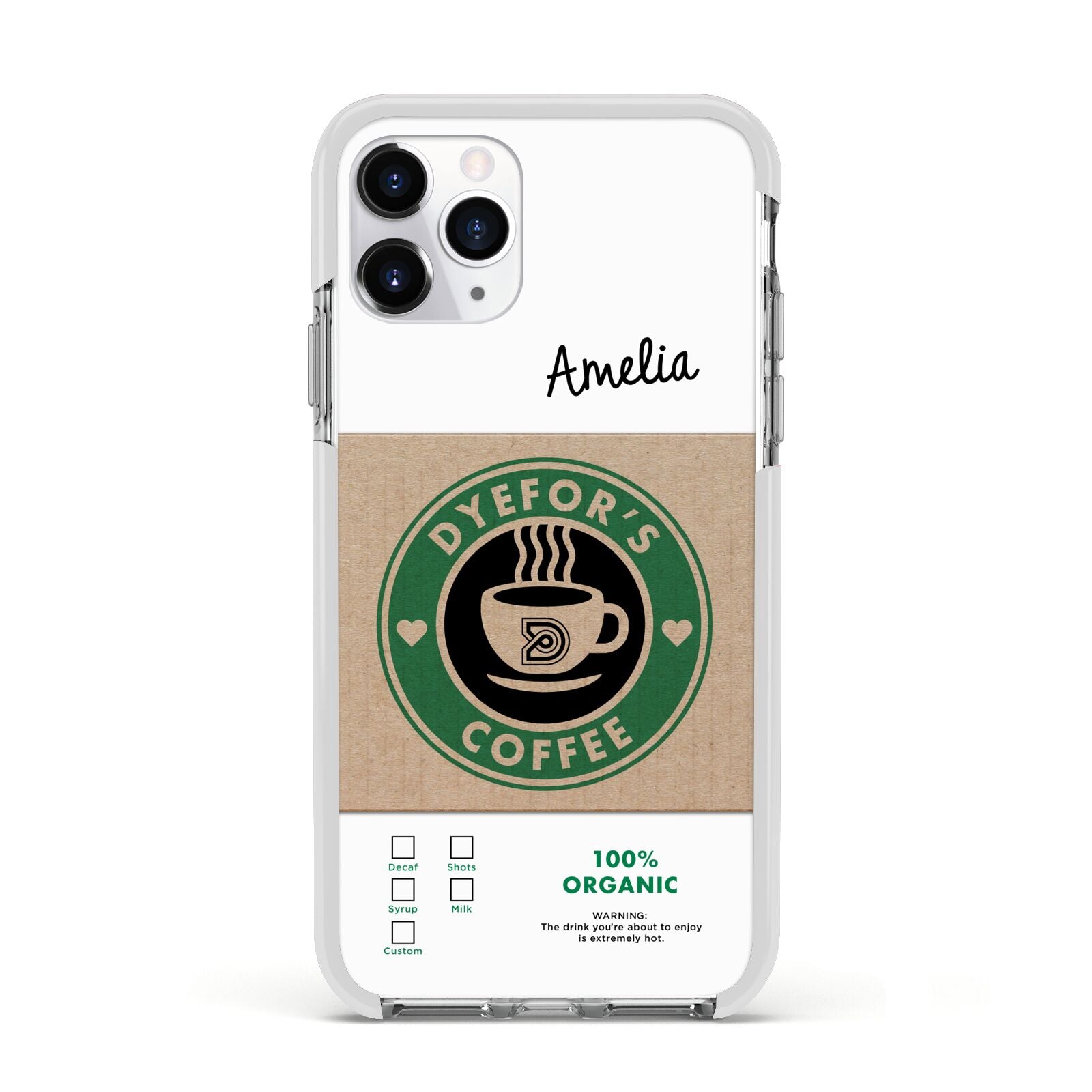 Coffee Cup Personalised Apple iPhone 11 Pro in Silver with White Impact Case