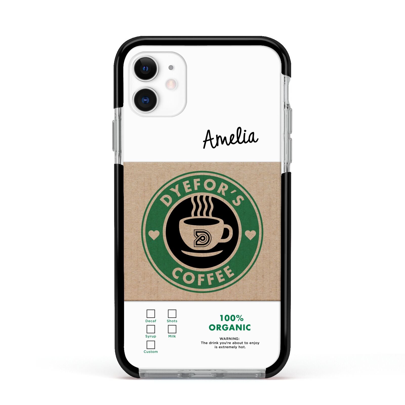 Coffee Cup Personalised Apple iPhone 11 in White with Black Impact Case