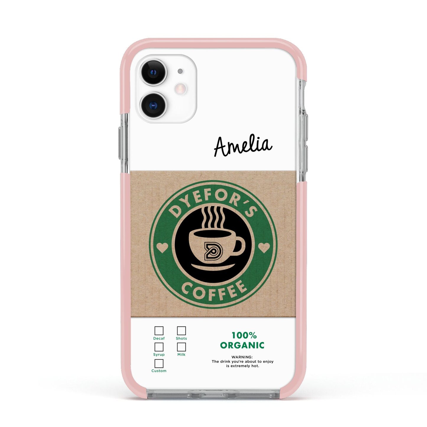 Coffee Cup Personalised Apple iPhone 11 in White with Pink Impact Case