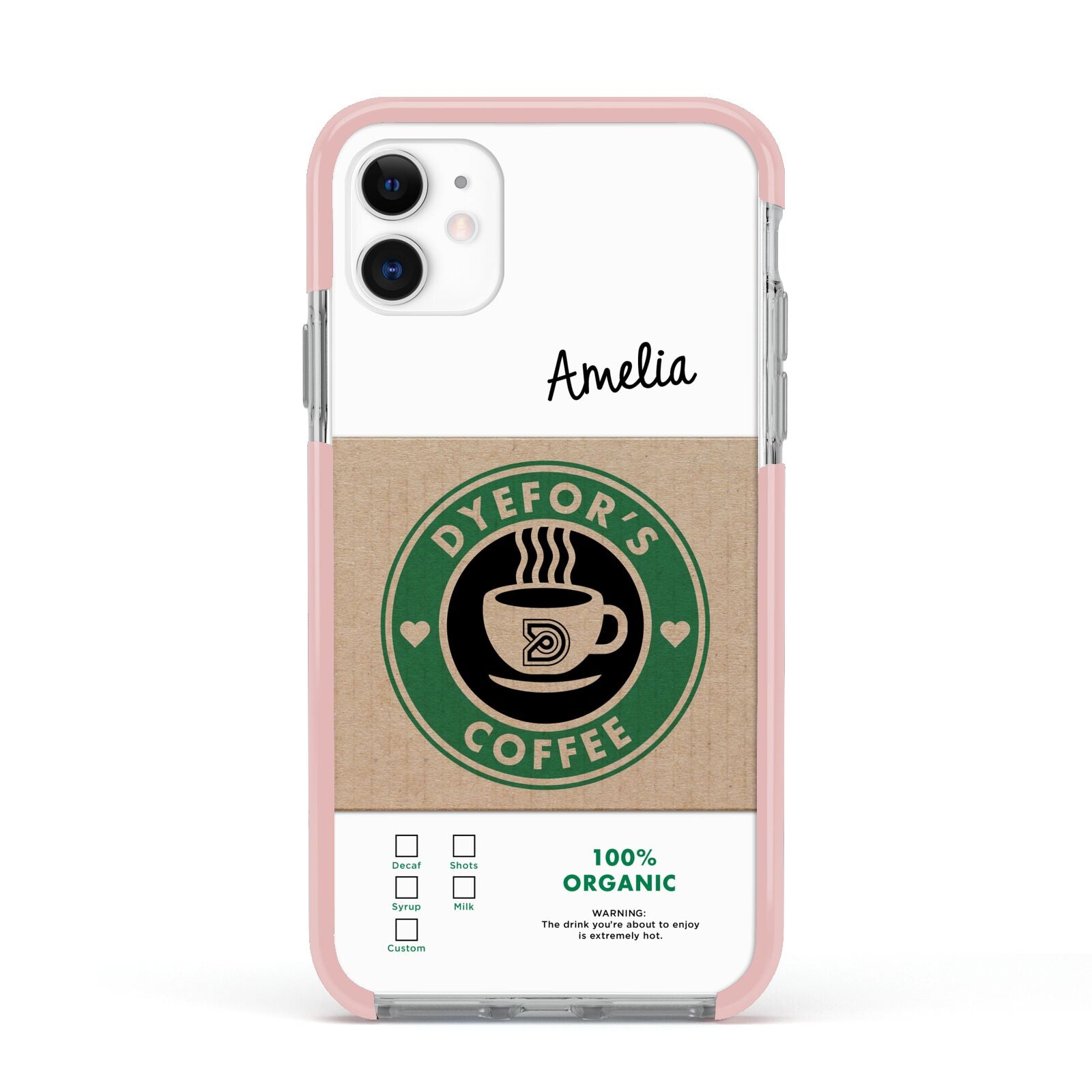 Coffee Cup Personalised Apple iPhone 11 in White with Pink Impact Case