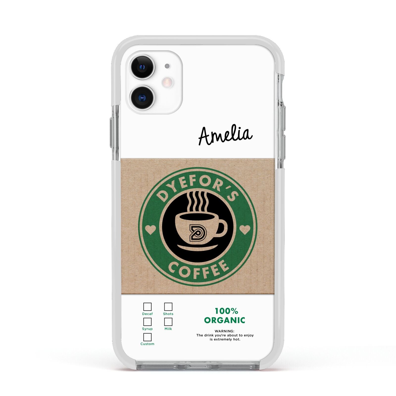 Coffee Cup Personalised Apple iPhone 11 in White with White Impact Case