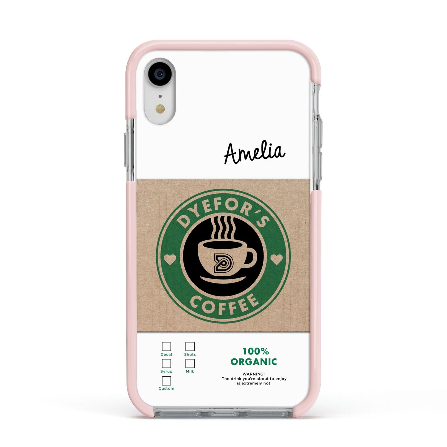 Coffee Cup Personalised Apple iPhone XR Impact Case Pink Edge on Silver Phone