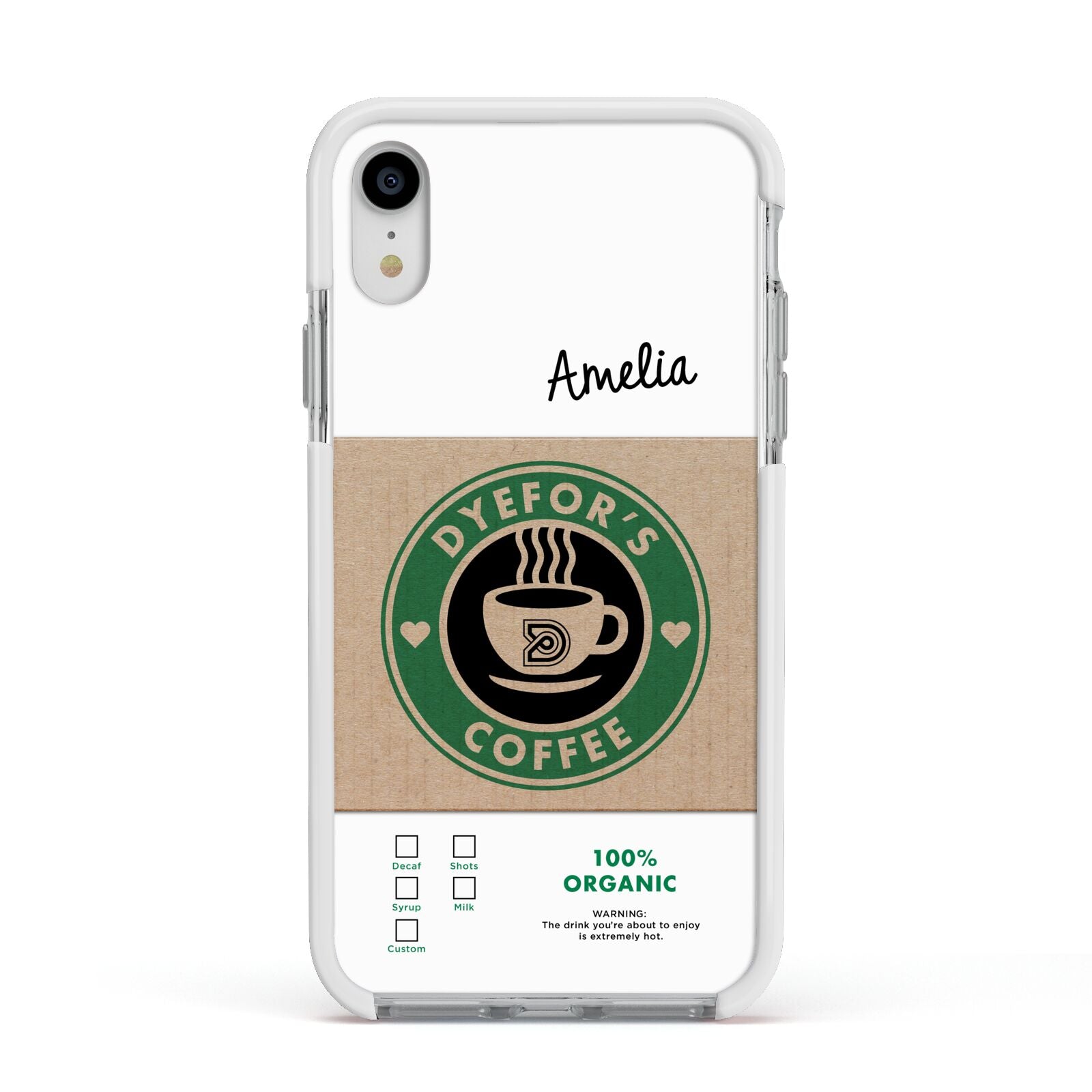 Coffee Cup Personalised Apple iPhone XR Impact Case White Edge on Silver Phone