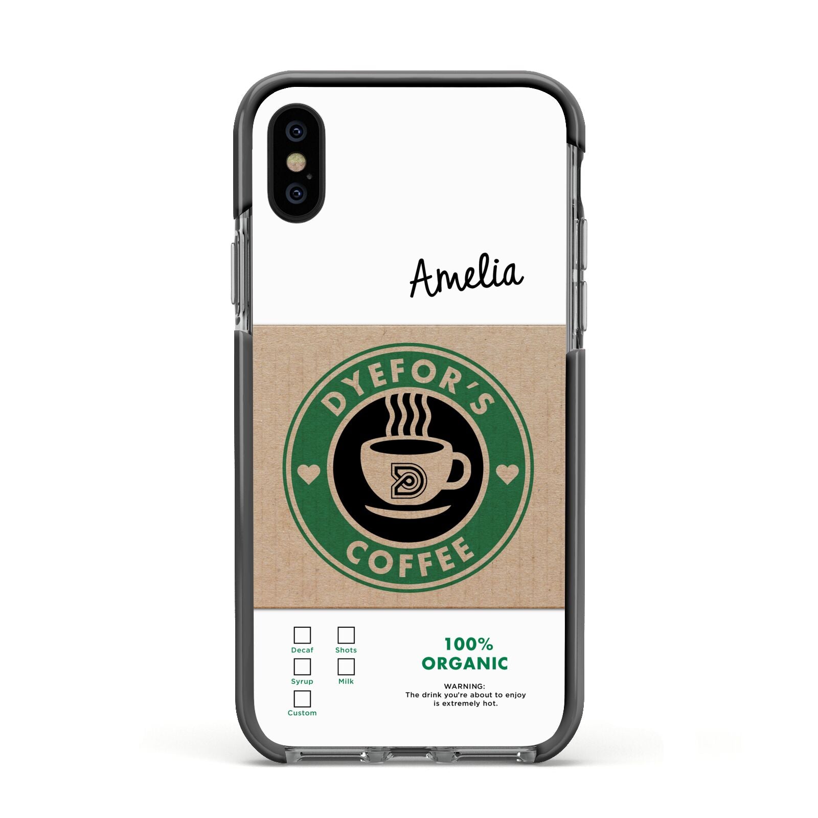 Coffee Cup Personalised Apple iPhone Xs Impact Case Black Edge on Black Phone