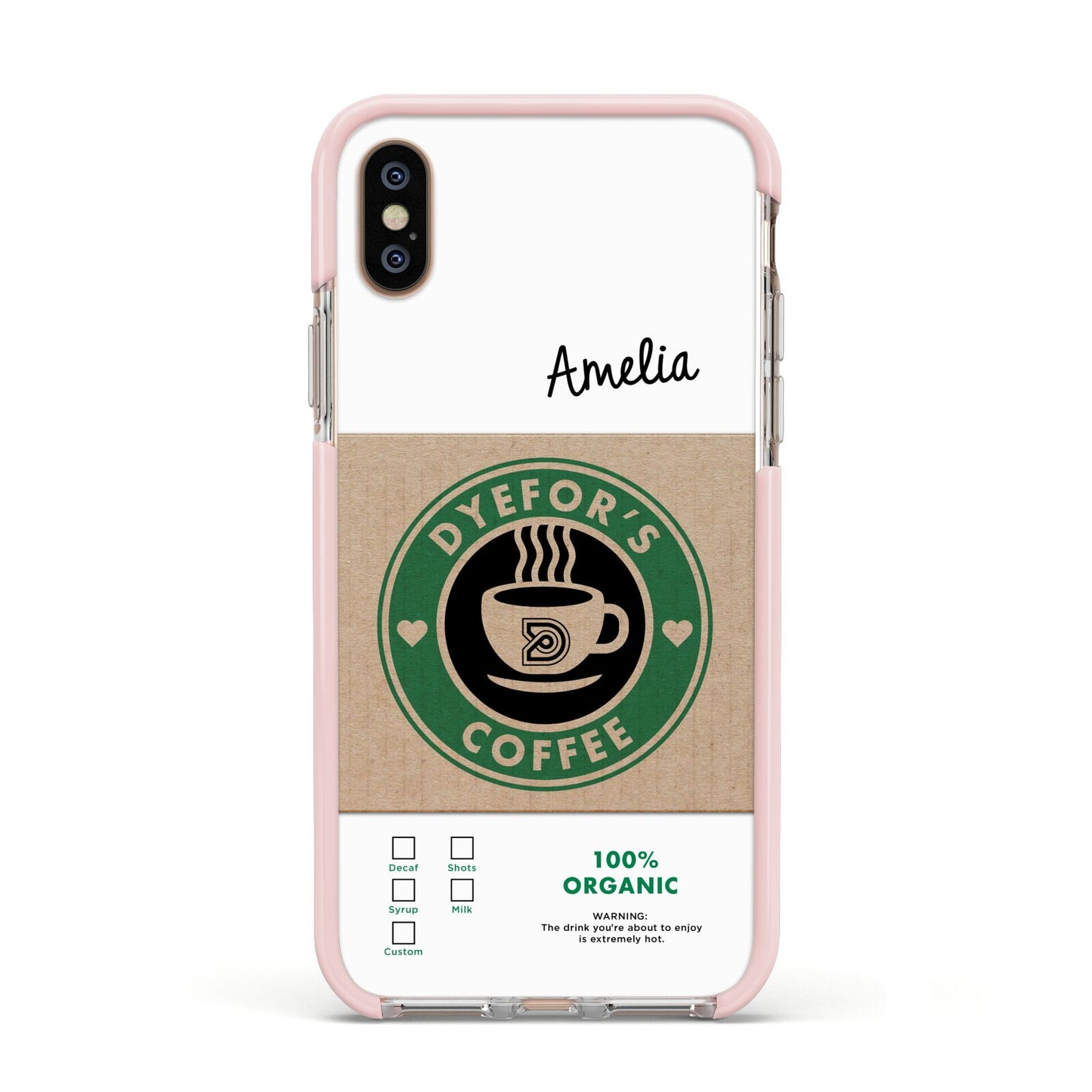 Coffee Cup Personalised Apple iPhone Xs Impact Case Pink Edge on Gold Phone