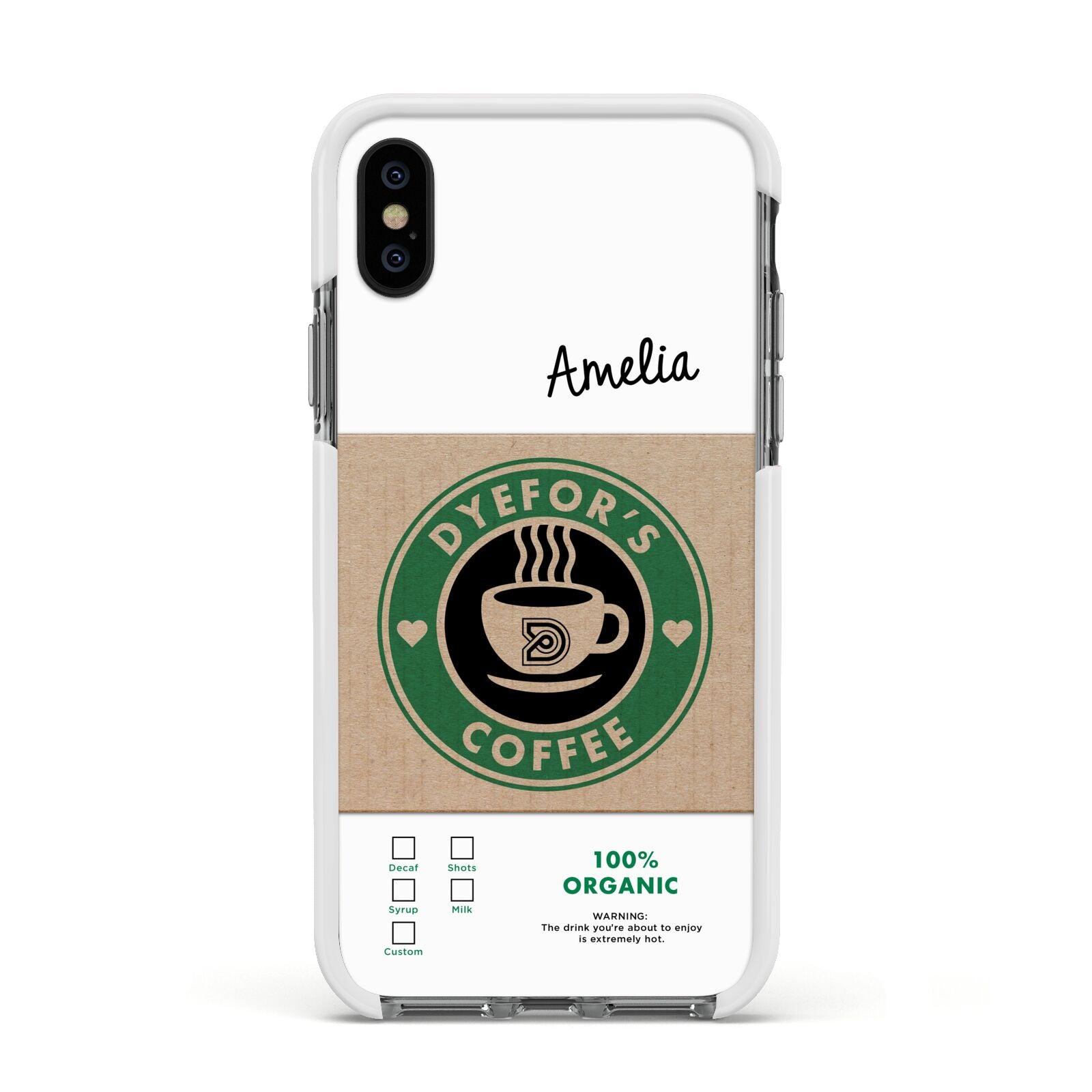 Coffee Cup Personalised Apple iPhone Xs Impact Case White Edge on Black Phone