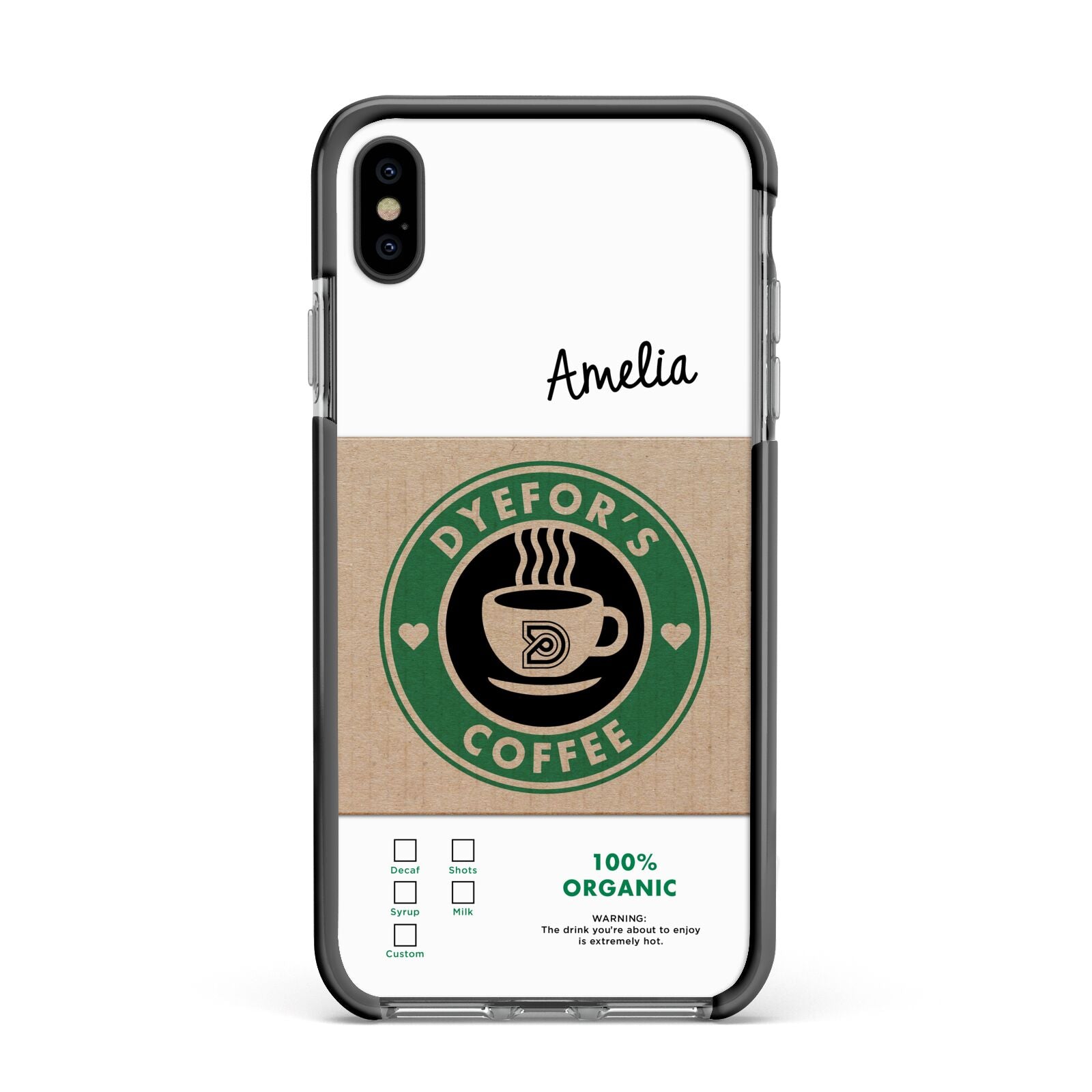 Coffee Cup Personalised Apple iPhone Xs Max Impact Case Black Edge on Black Phone