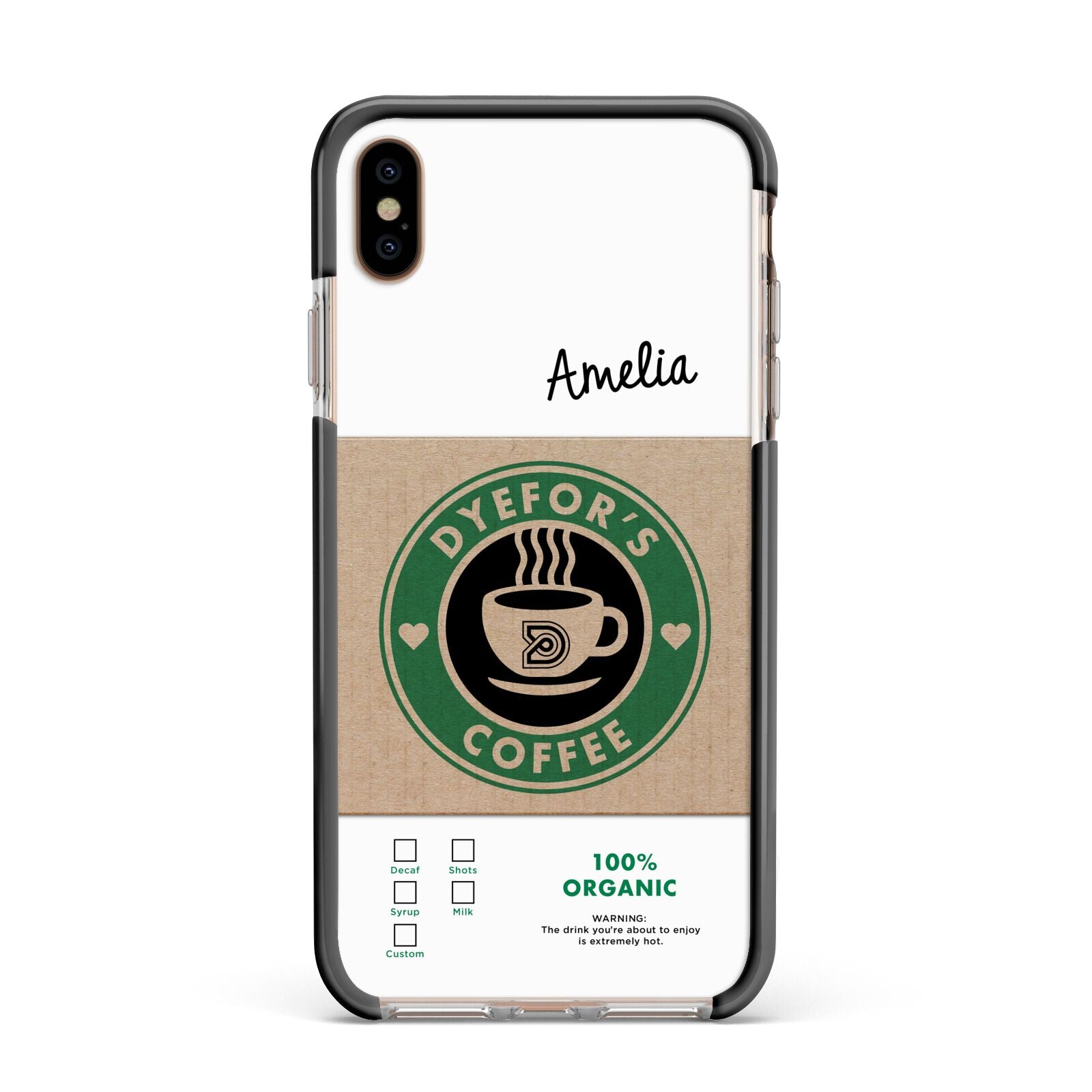 Coffee Cup Personalised Apple iPhone Xs Max Impact Case Black Edge on Gold Phone