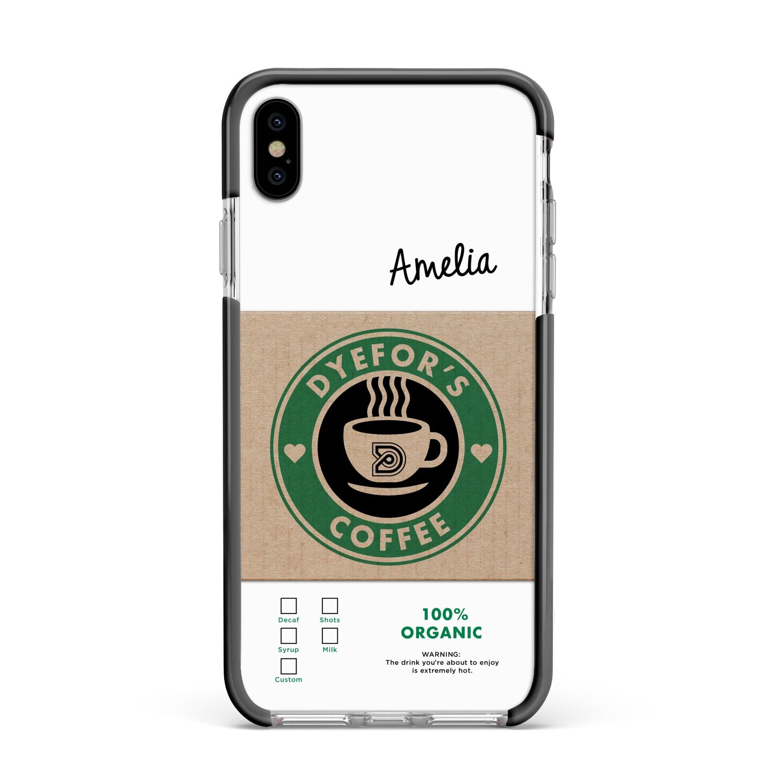 Coffee Cup Personalised Apple iPhone Xs Max Impact Case Black Edge on Silver Phone