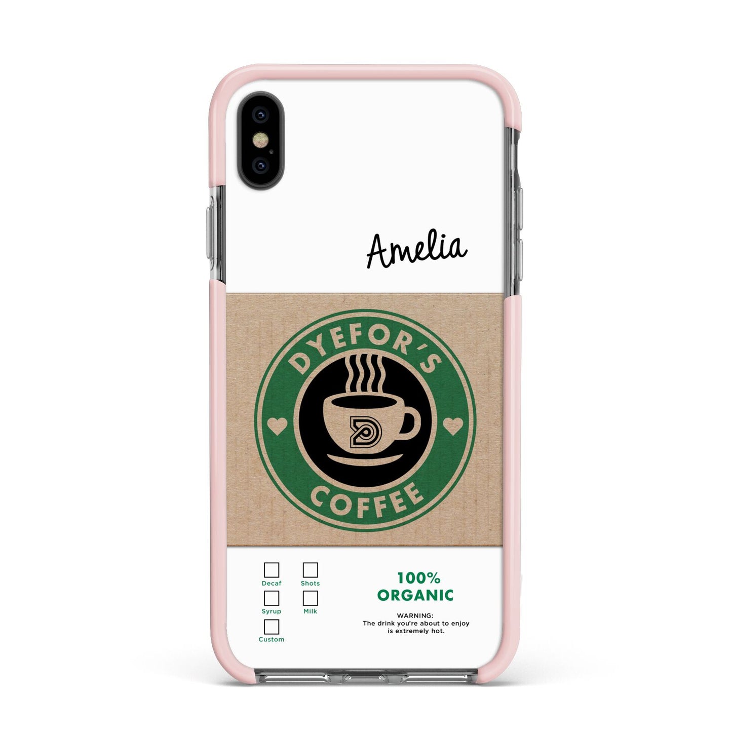 Coffee Cup Personalised Apple iPhone Xs Max Impact Case Pink Edge on Black Phone