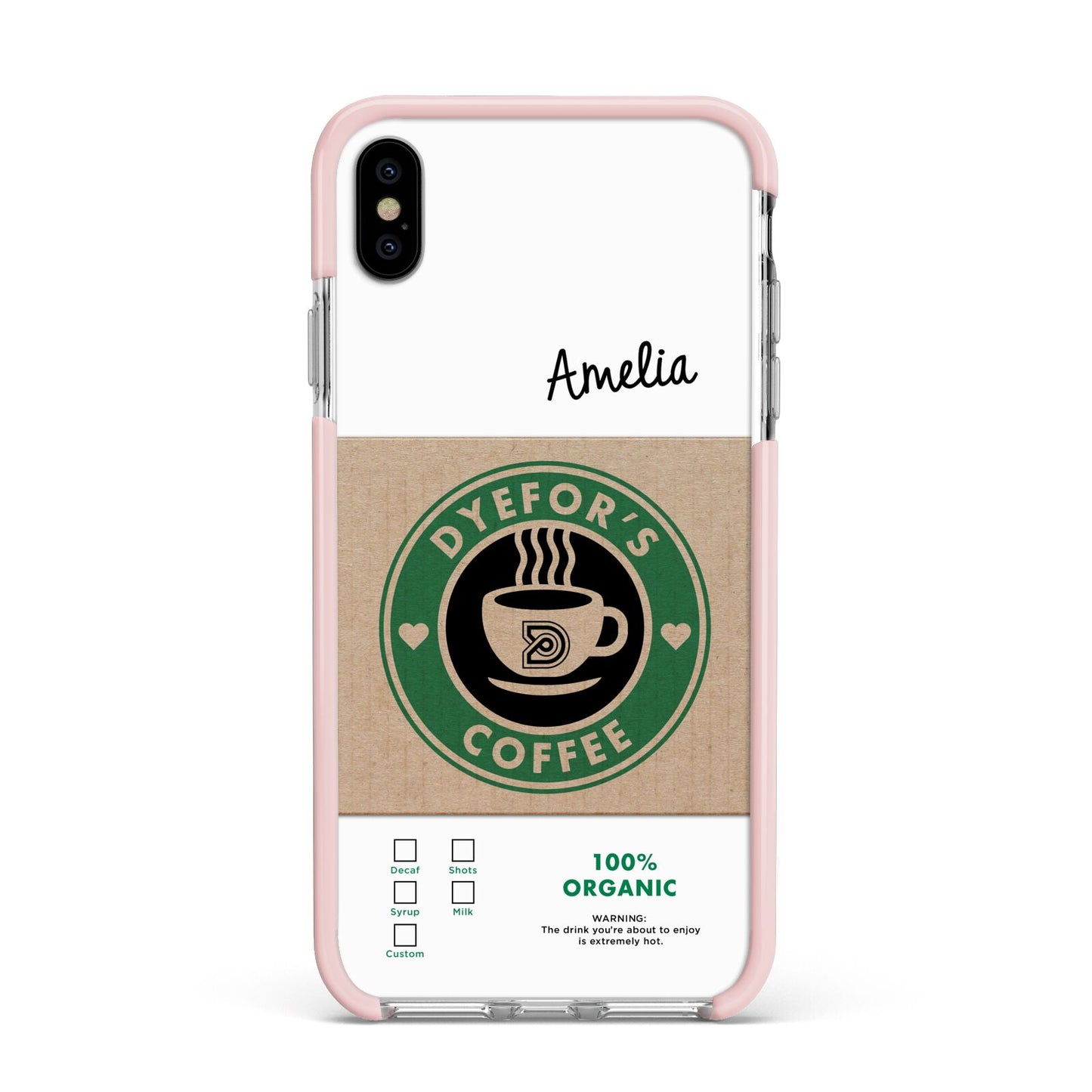 Coffee Cup Personalised Apple iPhone Xs Max Impact Case Pink Edge on Silver Phone