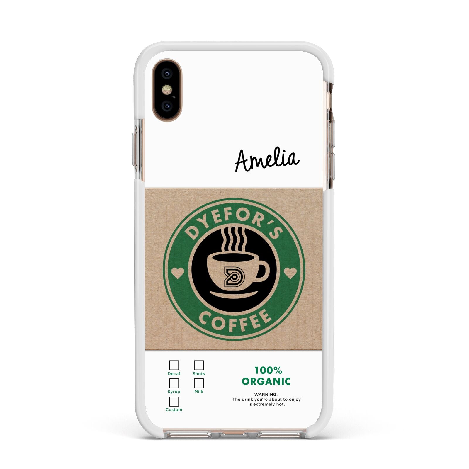 Coffee Cup Personalised Apple iPhone Xs Max Impact Case White Edge on Gold Phone