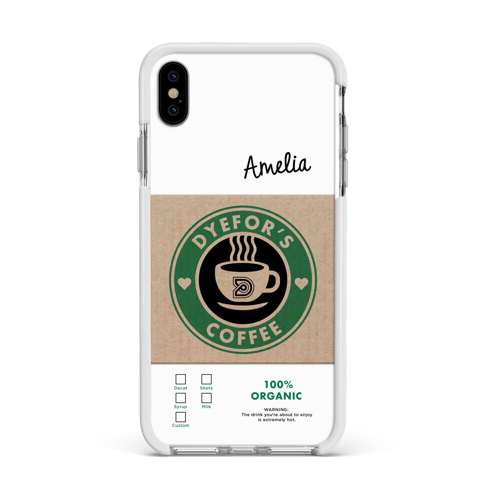 Coffee Cup Personalised Apple iPhone Xs Max Impact Case White Edge on Silver Phone