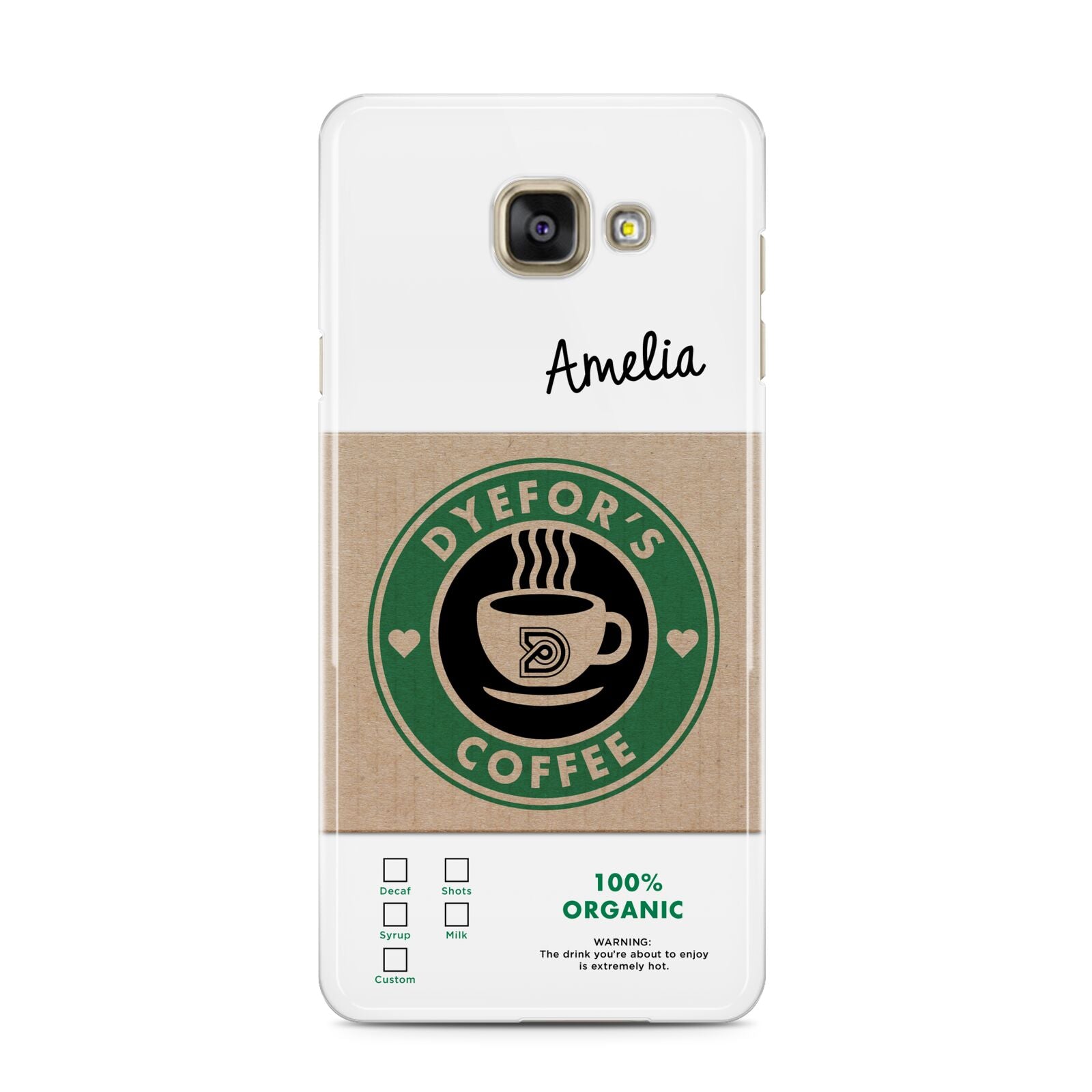 Coffee Cup Personalised Samsung Galaxy A3 2016 Case on gold phone