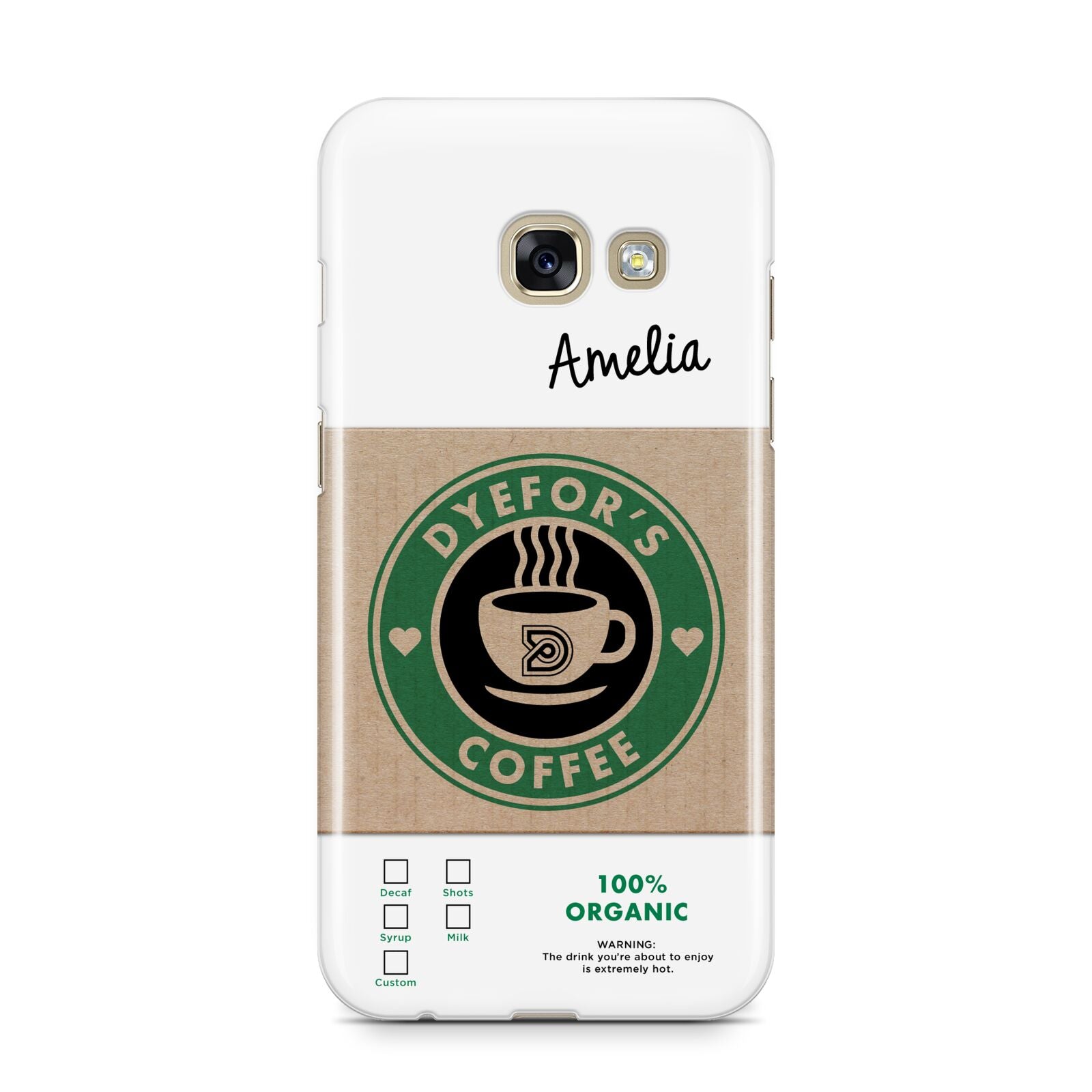 Coffee Cup Personalised Samsung Galaxy A3 2017 Case on gold phone