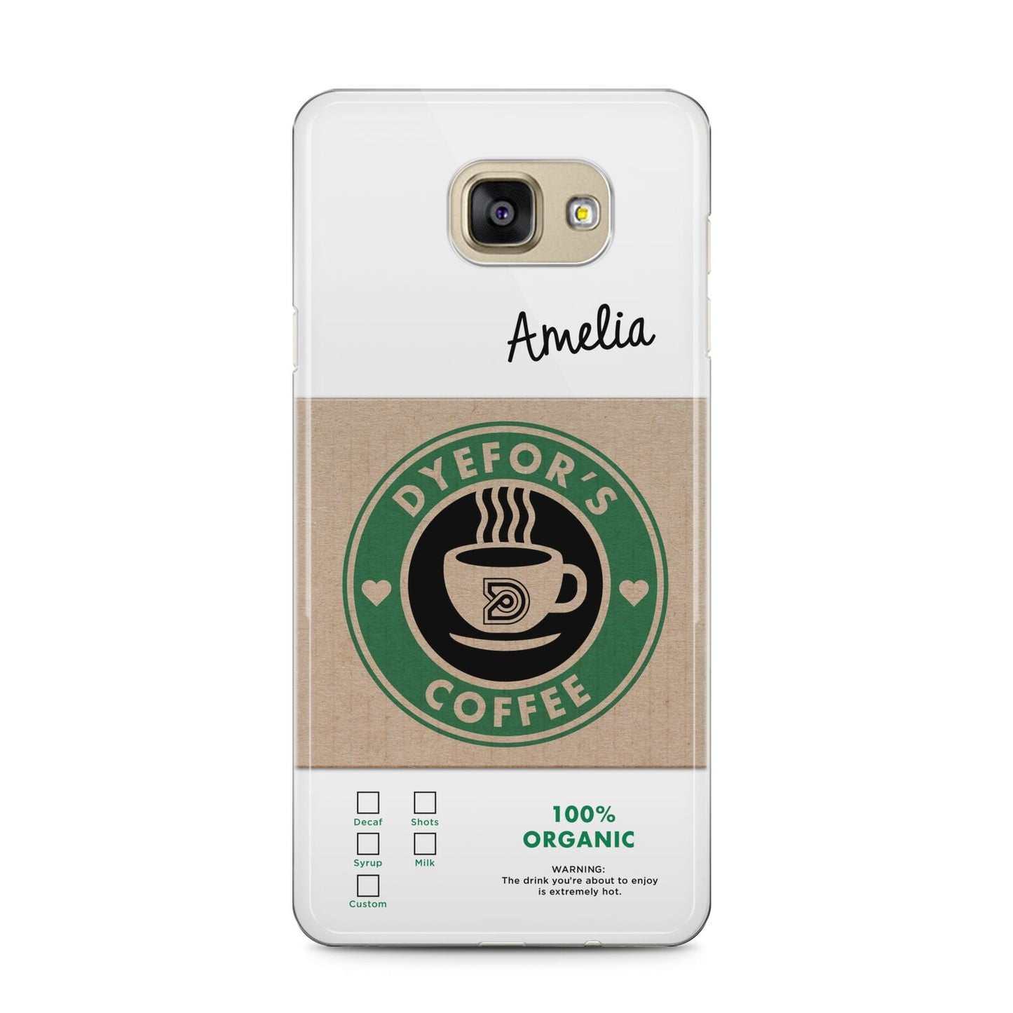 Coffee Cup Personalised Samsung Galaxy A5 2016 Case on gold phone