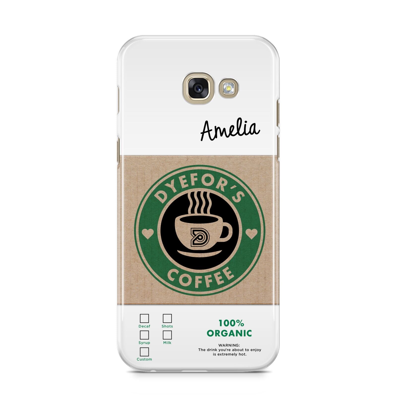 Coffee Cup Personalised Samsung Galaxy A5 2017 Case on gold phone