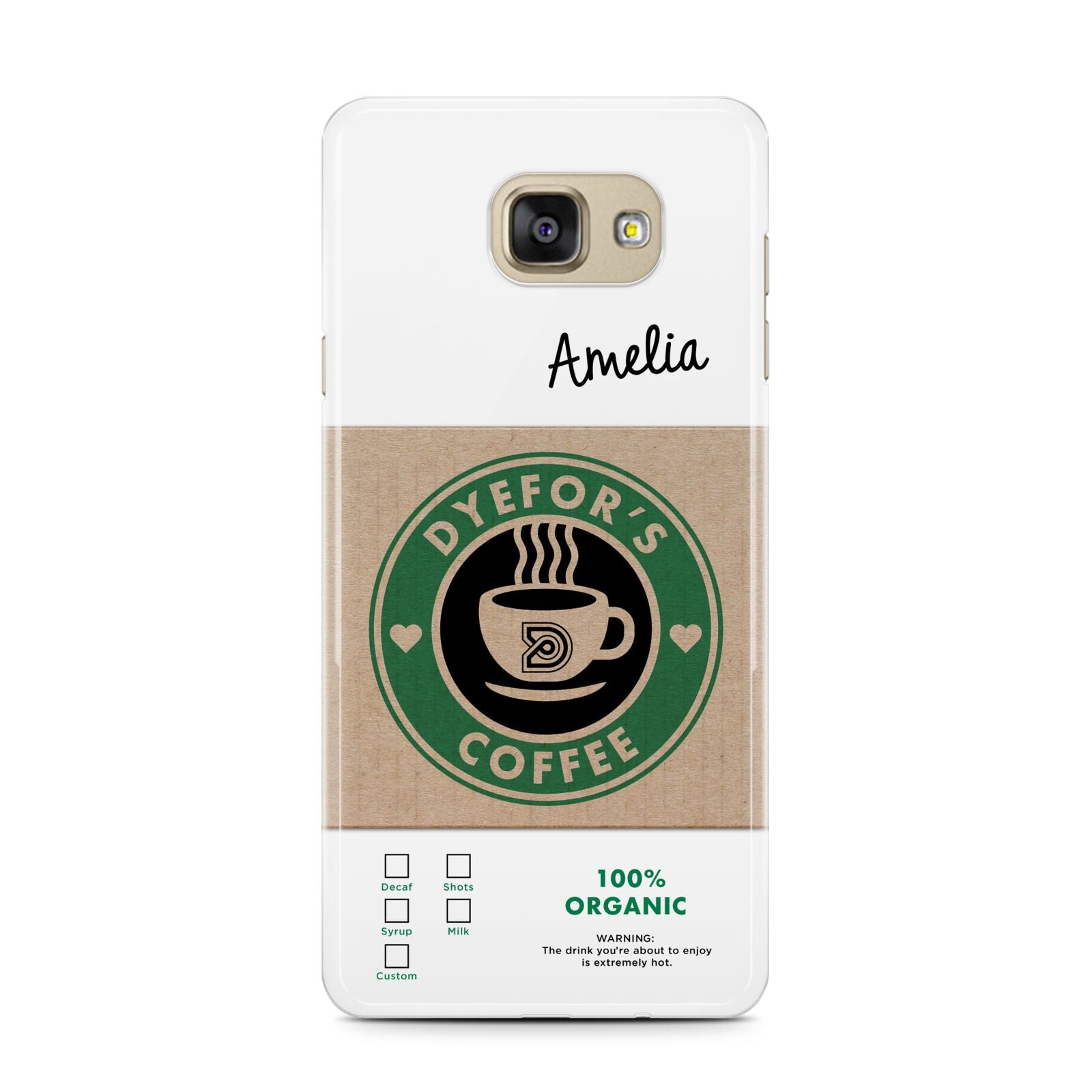 Coffee Cup Personalised Samsung Galaxy A7 2016 Case on gold phone